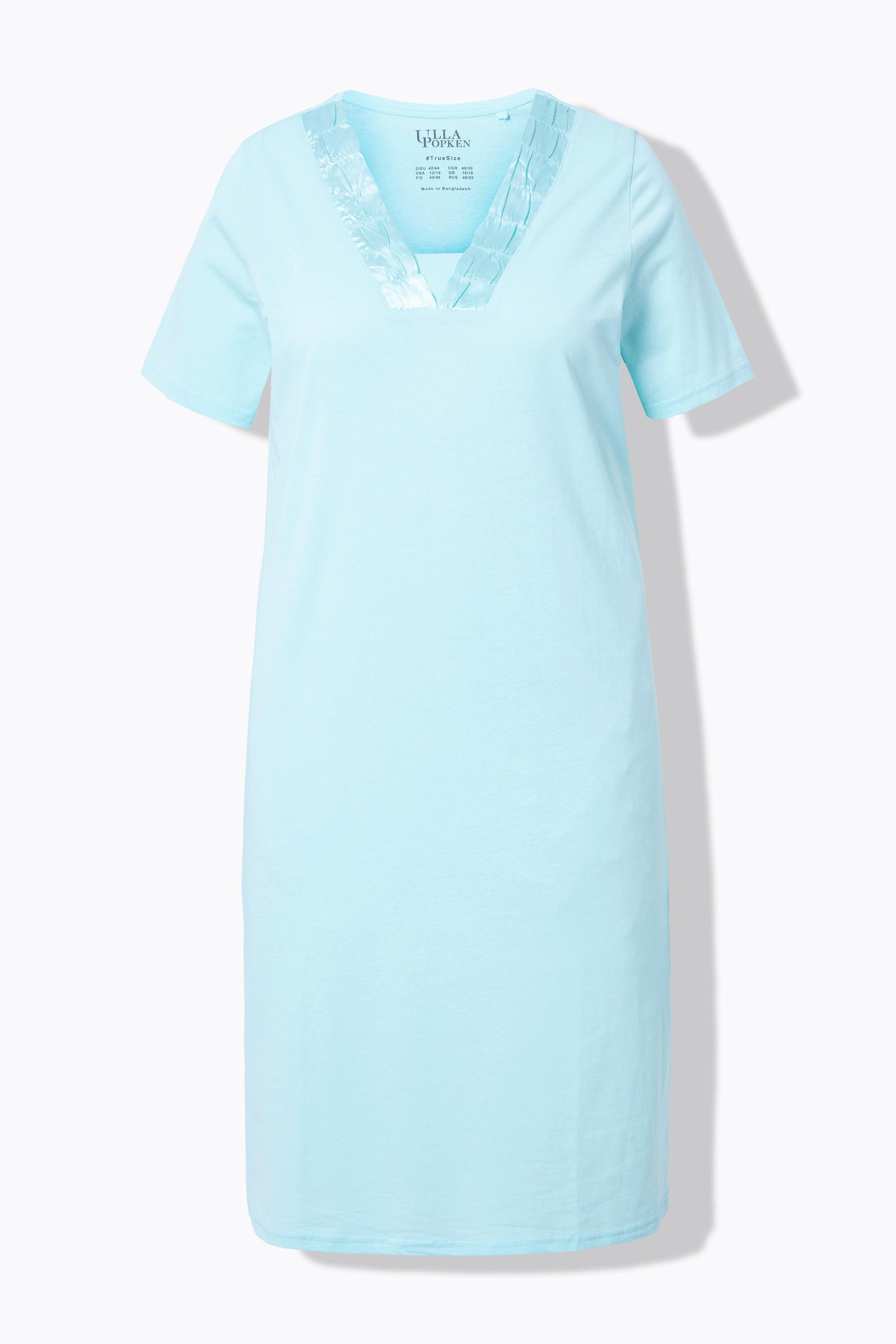Ulla Popken Nachthemd, Satin-Zierblende, V-Ausschnitt, Halbarm