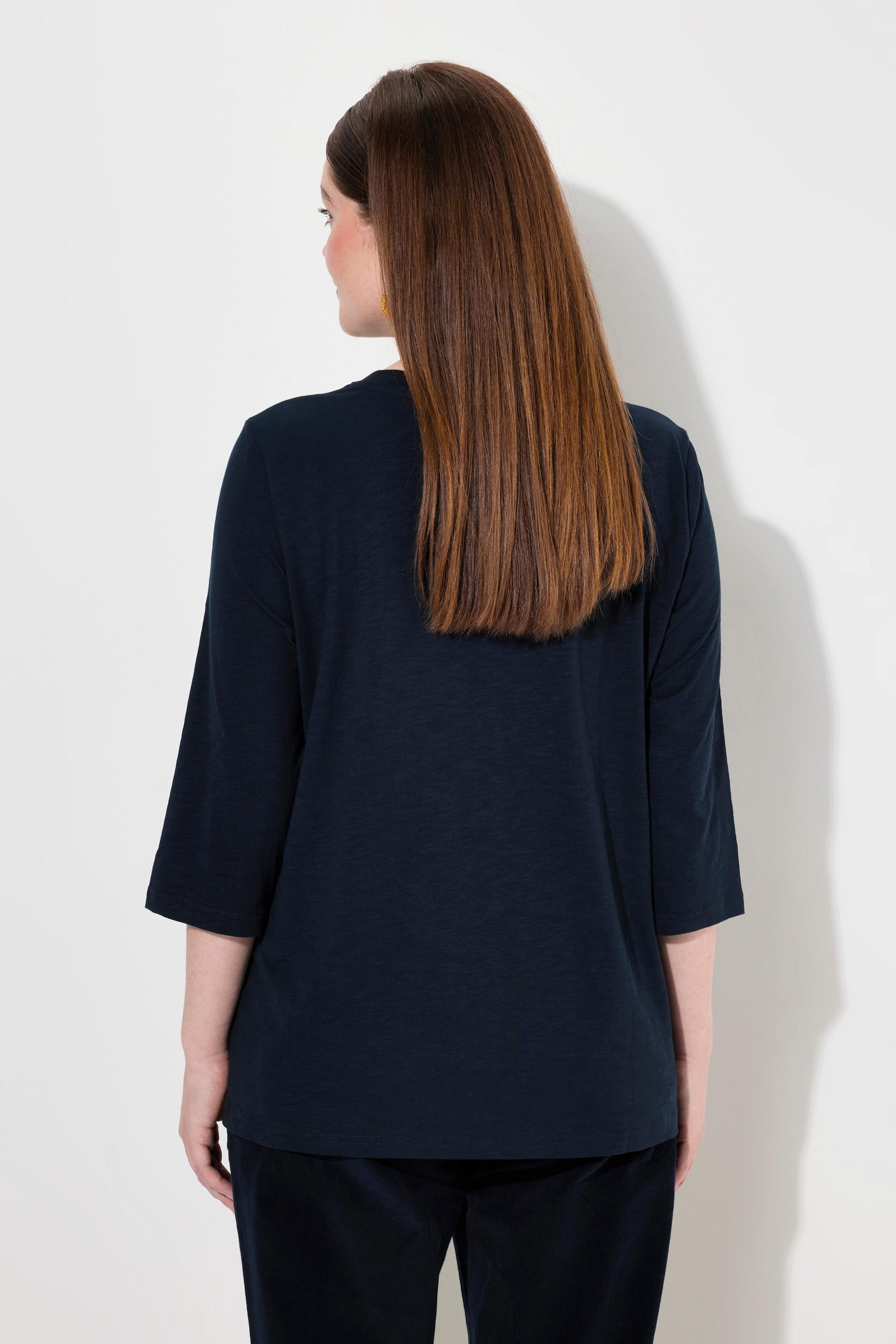 Ulla Popken Shirt Stickerei Rundhals 3/4-Arm Biobaumwolle