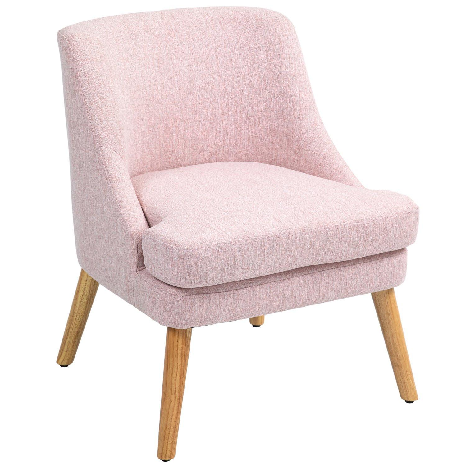 Northio Sessel Loungesessel mit Leinenoptik, Armlehne, Gepolstert Relaxsessel mit Holzbeine, für Wohnzimmer, Schlafzimmer, Rosa
