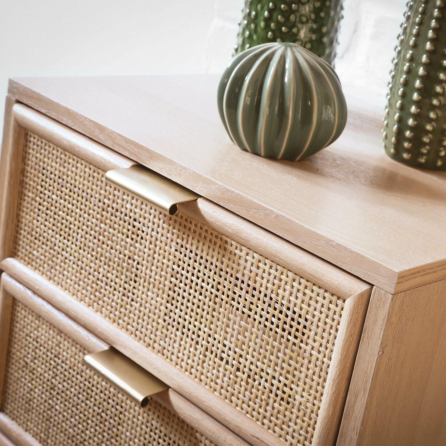Calicosy Kommode mit 5 Schubladen und Fronten aus natürlichem Rattan - H100,5 cm - MIYA