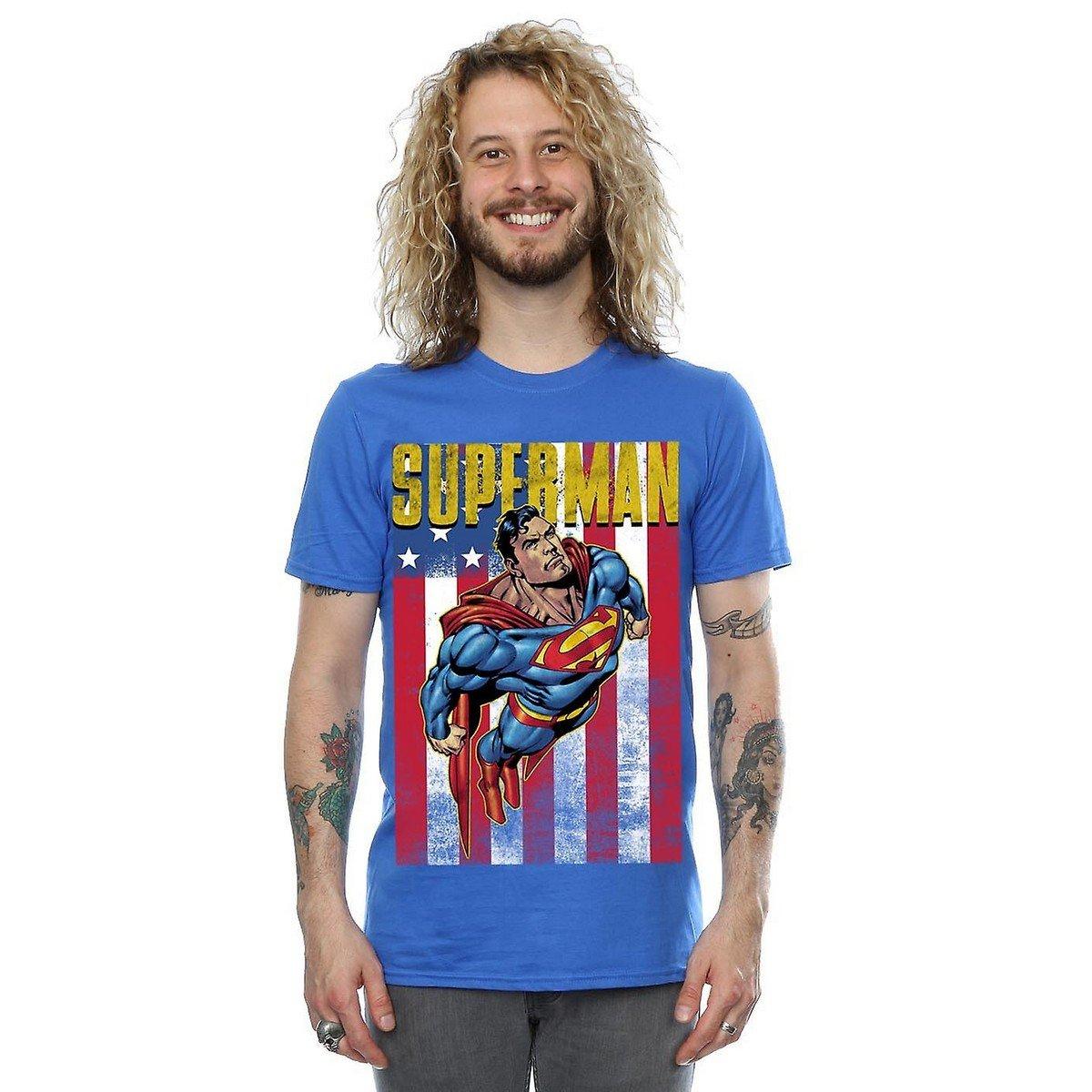 SUPERMAN Aktion Pose Amerikanische Flagge Print T-Shirt