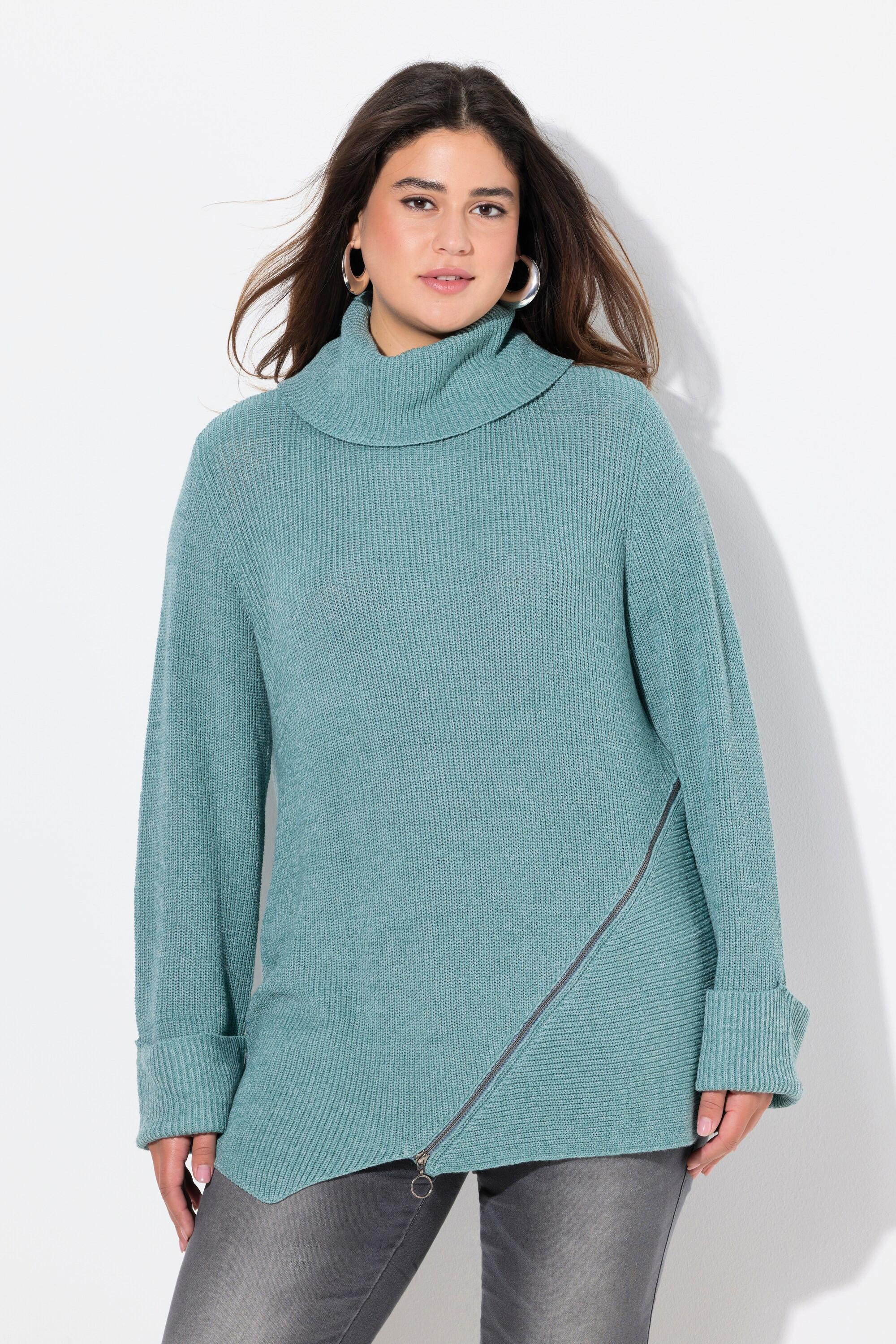 Ulla Popken Pullover, Rollkragen, Reißverschluss, Langarm