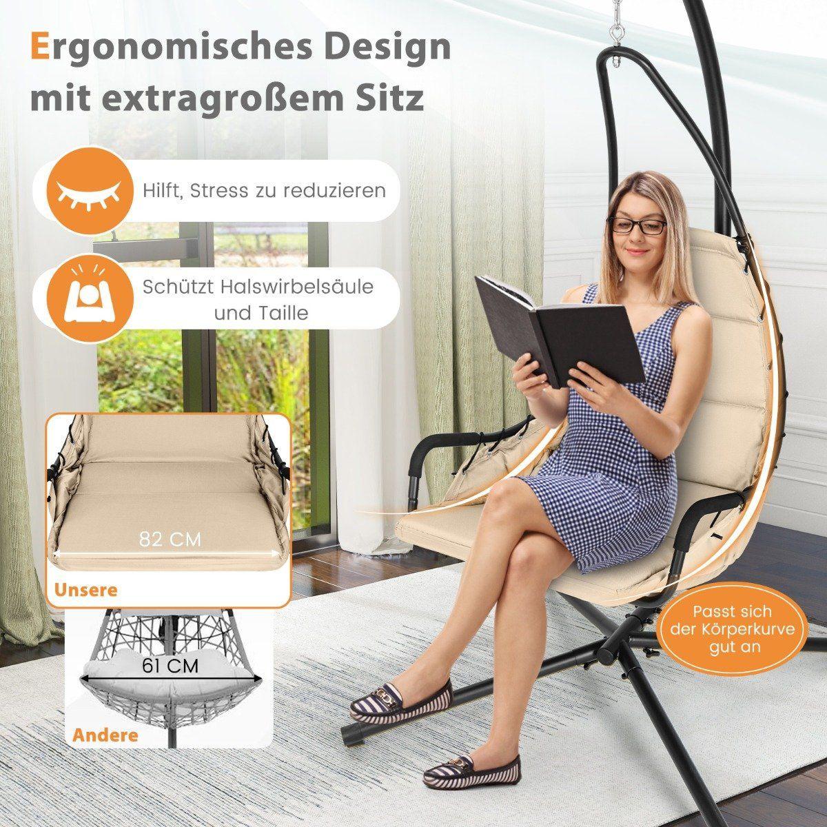 B2X Hängesessel mit Gestell & Extra Großem Gepolstertem Sitz & Robustem Metallrahmen Hängematte Beige