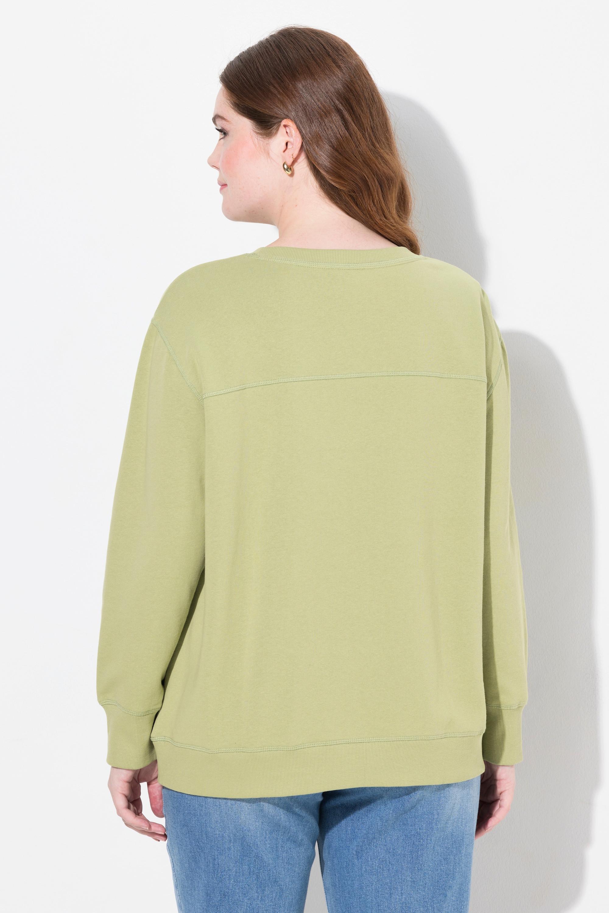 Ulla Popken Sweatshirt, Blütenmotiv, Rundhals, Langarm, Biobaumwolle