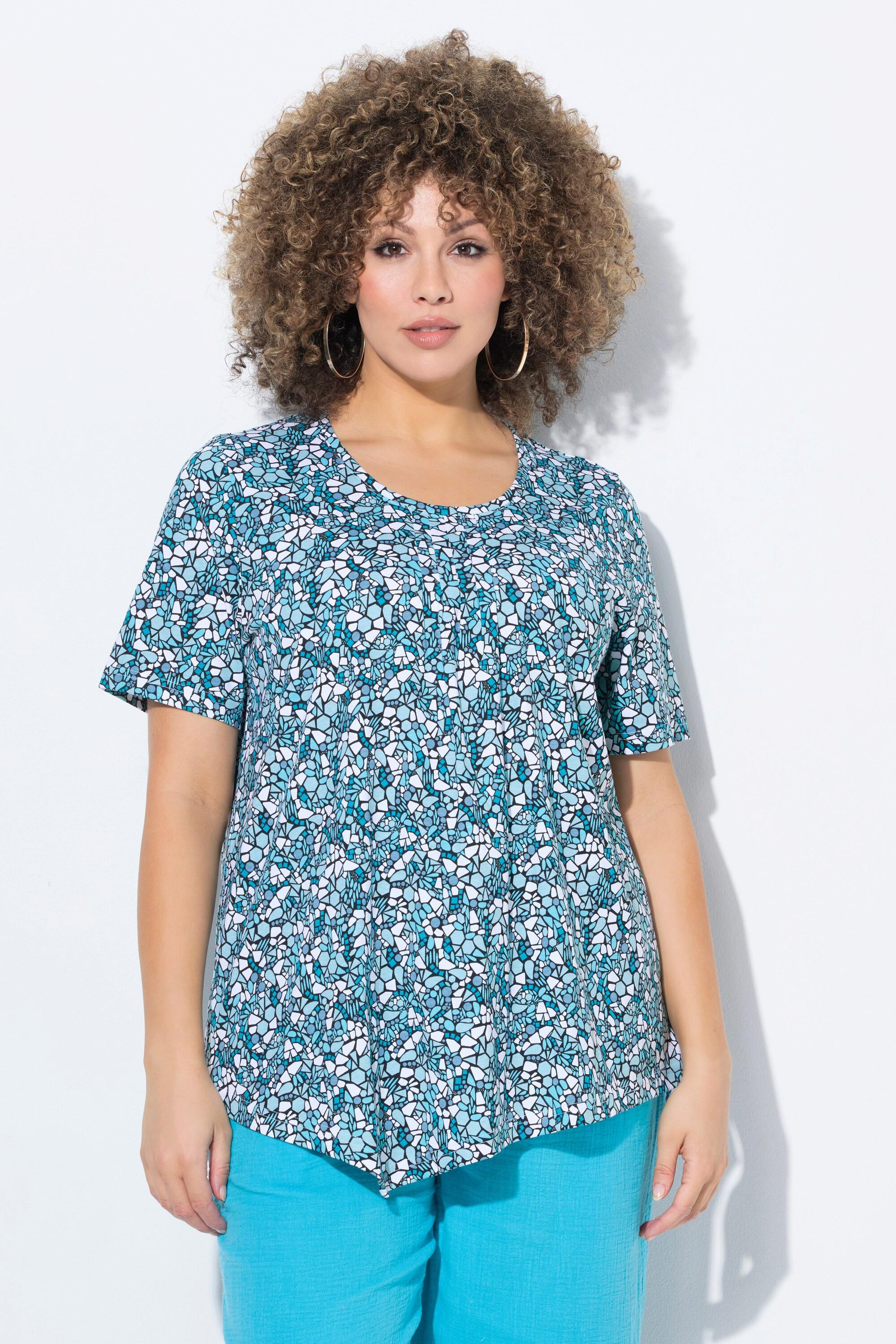 Ulla Popken T-Shirt Zipfelsaum A-Linie Biesen Rundhals Halbarm