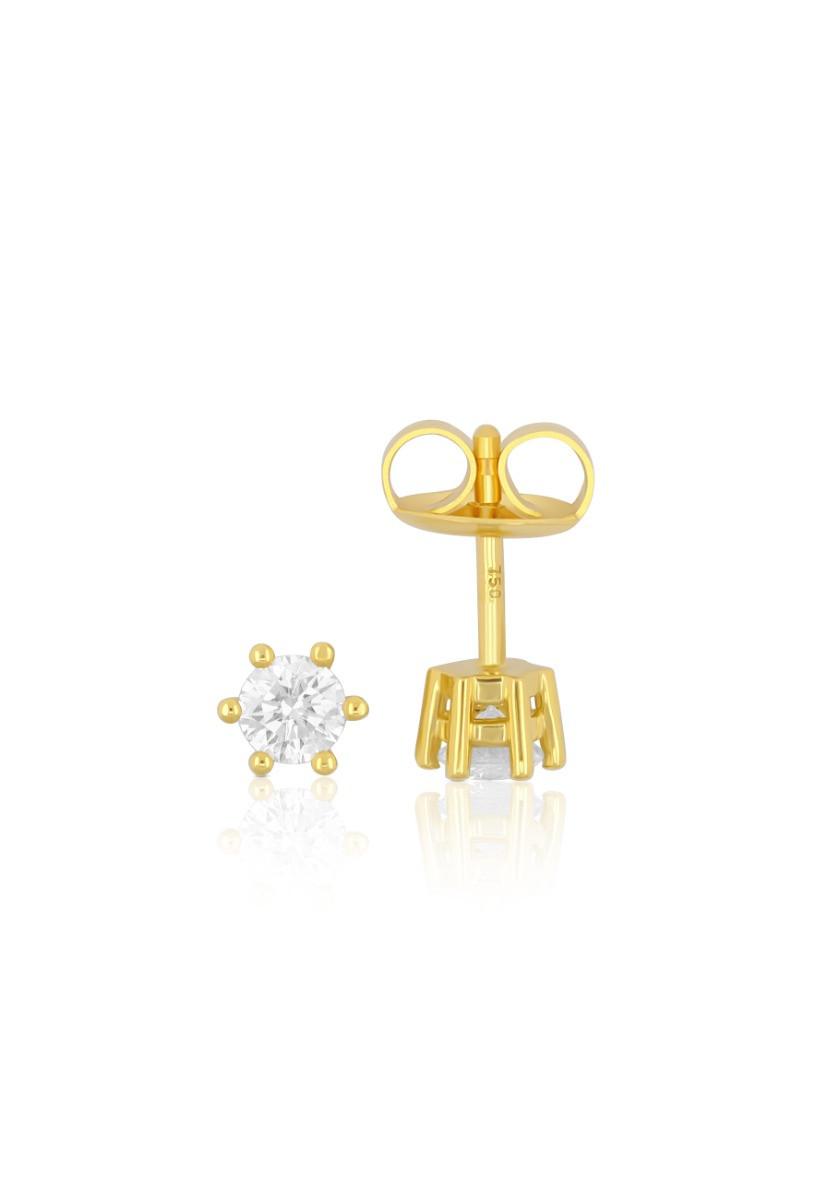 MUAU Schmuck Solitär Ohrstecker 6-Griff-Fassung Gelbgold 750 Brillanten 0.50ct. 6.5mm