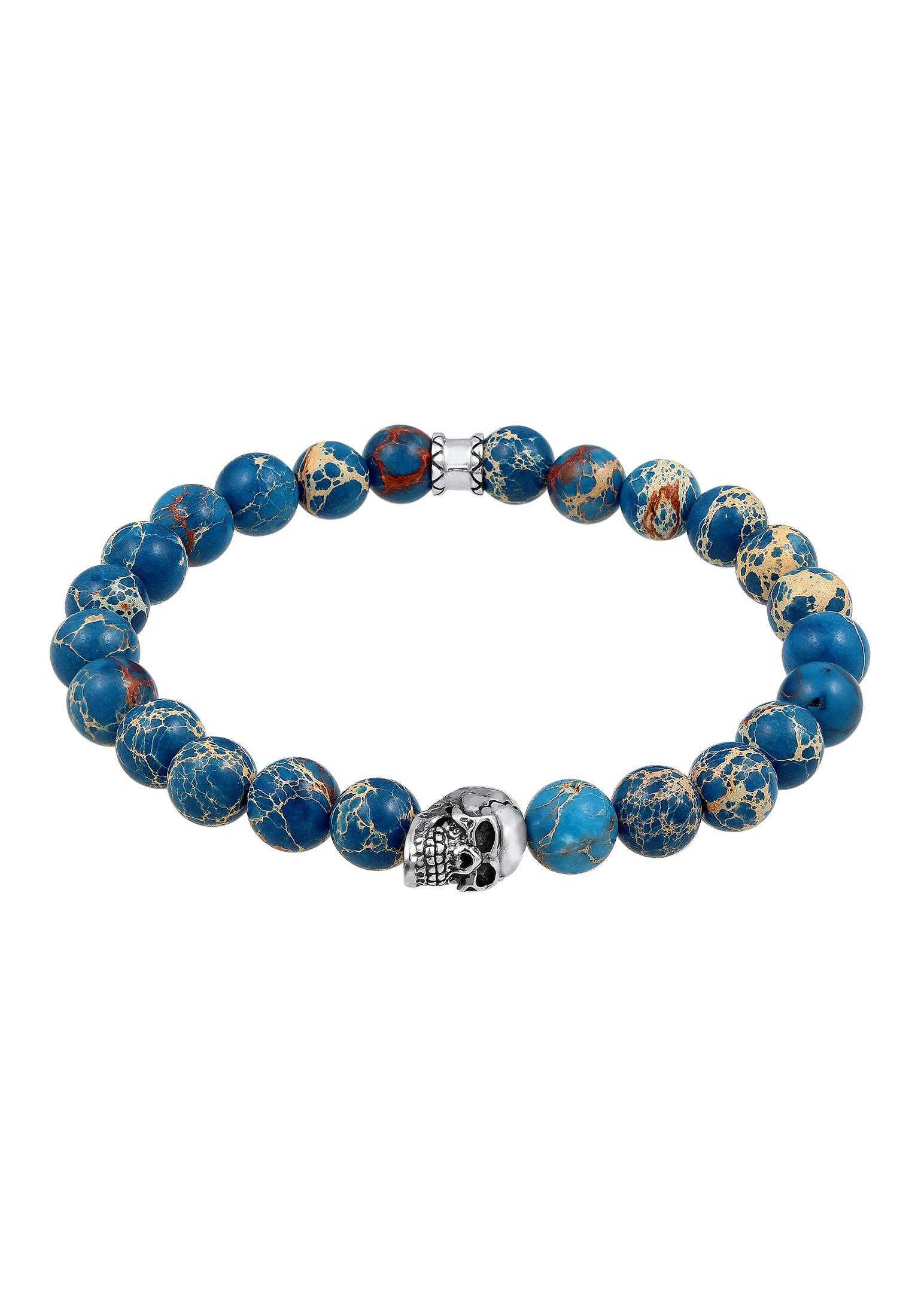 Kuzzoi Armband Totenkopf Blau-Gefärbter Achat 925 Silber
