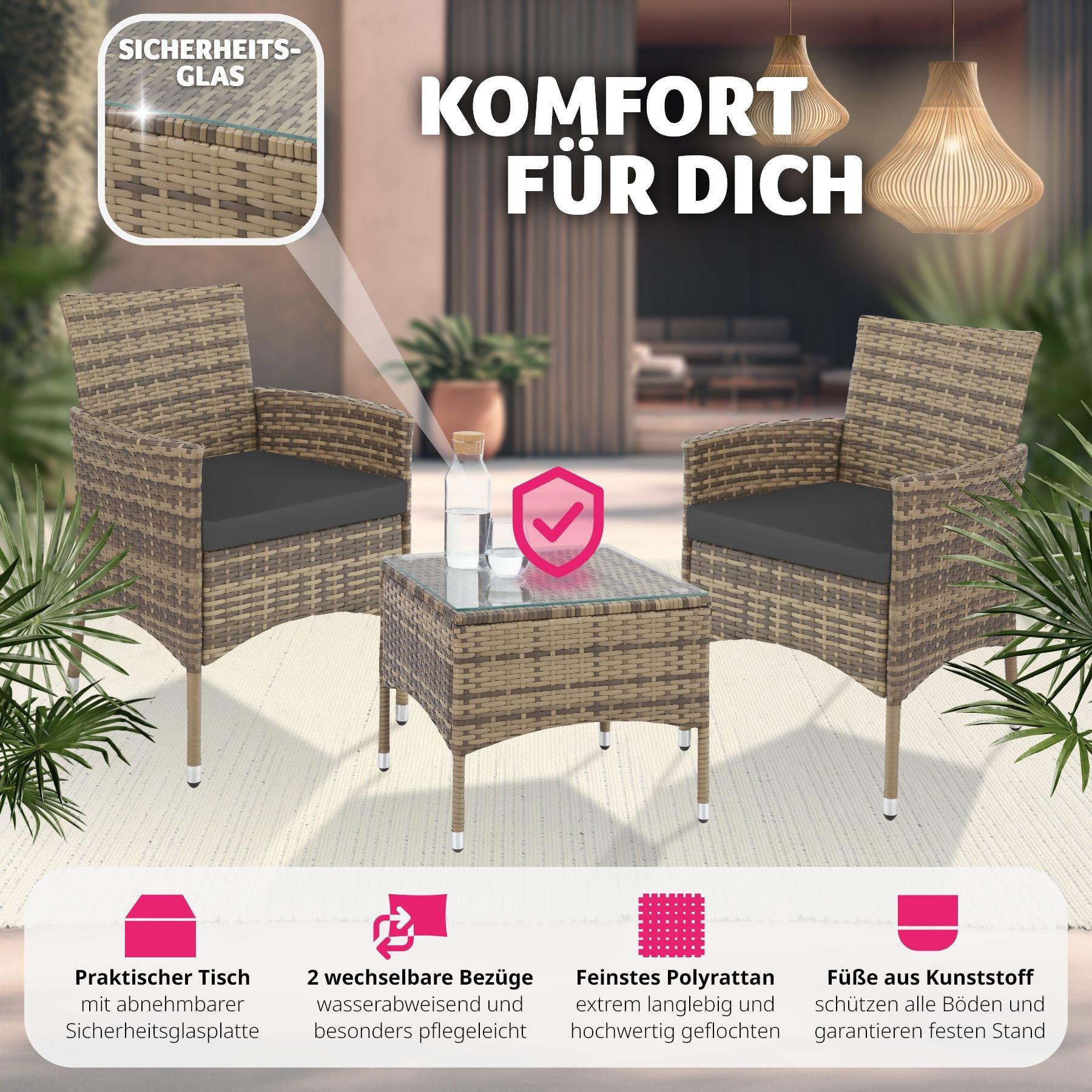 Tectake Rattan Gartenset Luzern 2+1 inkl. Bezüge in 2 Farben