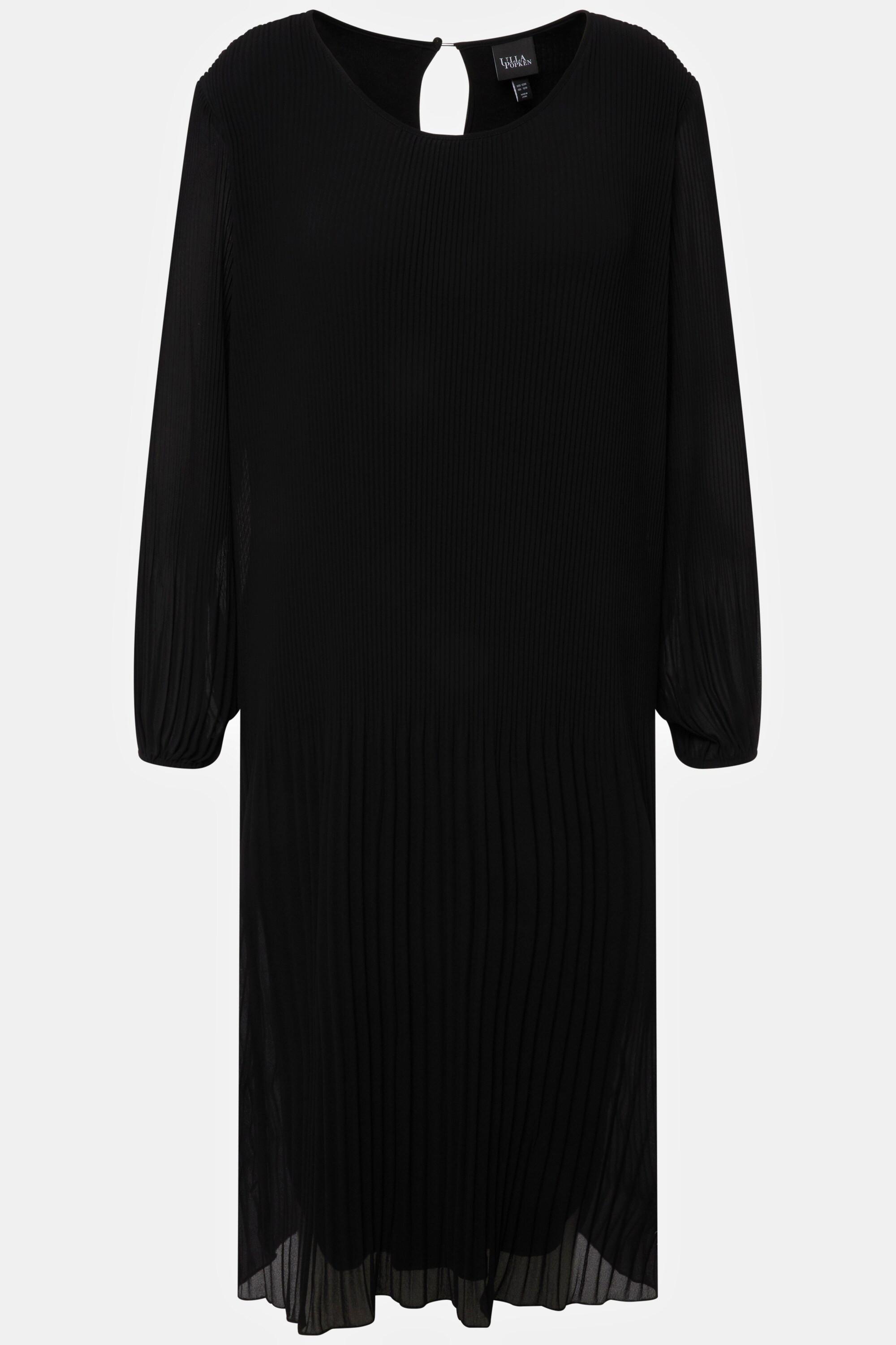 Ulla Popken Plissee Midikleid A-Linie Rundhals Langarm