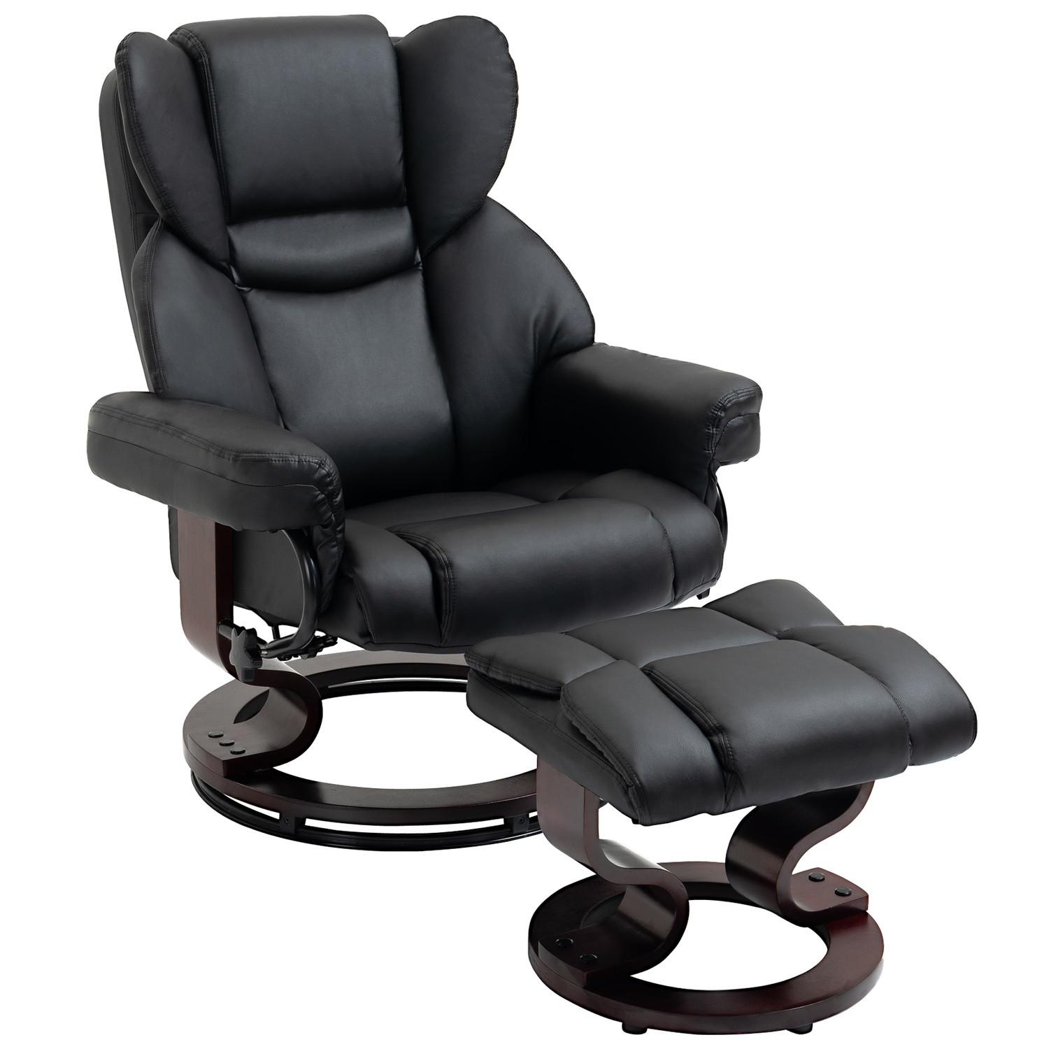 Northio Relaxsessel Mit Hocker Drehbarer Fernsehsessel Mit Liegefunktion, Kunstleder, Schwarz