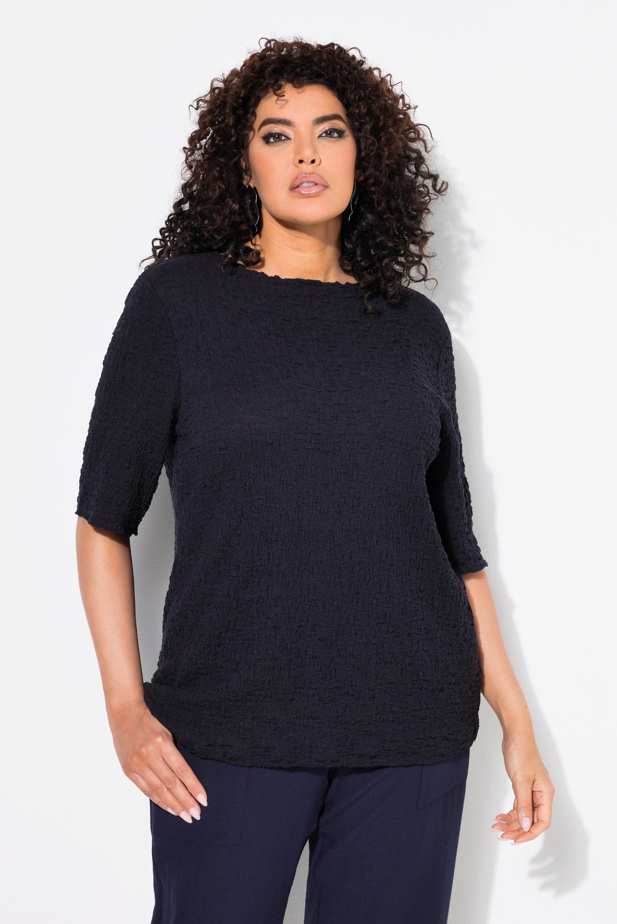 Ulla Popken Struktur Regular Rundhals Halbarm T-Shirt