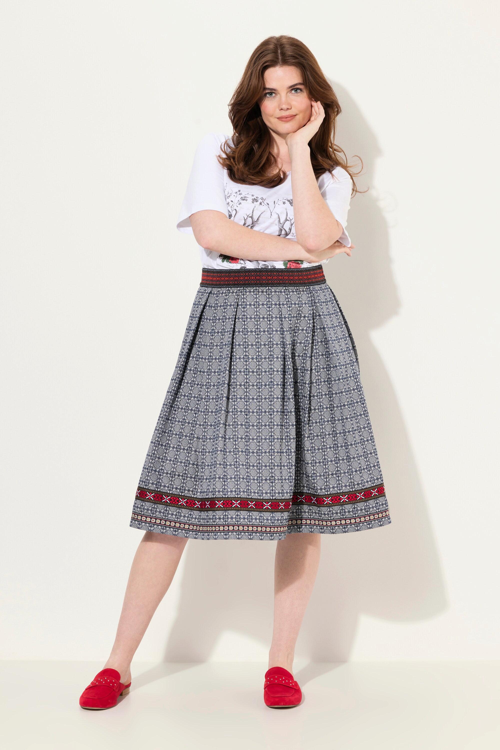 Ulla Popken Trachtenrock, Jacquard, A-Linie, Zierband