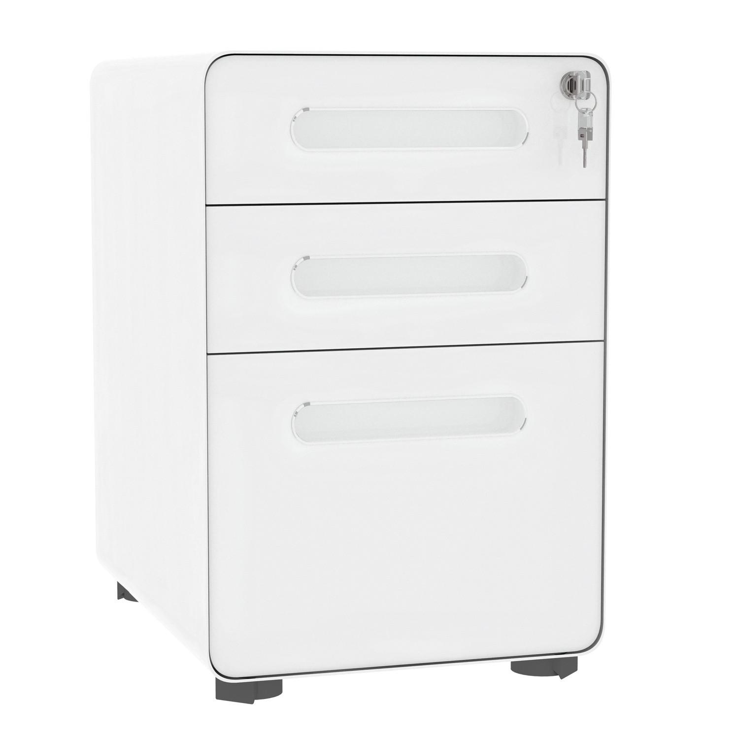 Northio Rollcontainer Aktenschrank Bürocontainer mit 3 Schubladen, Stahl, Weiß, 39x48x59cm