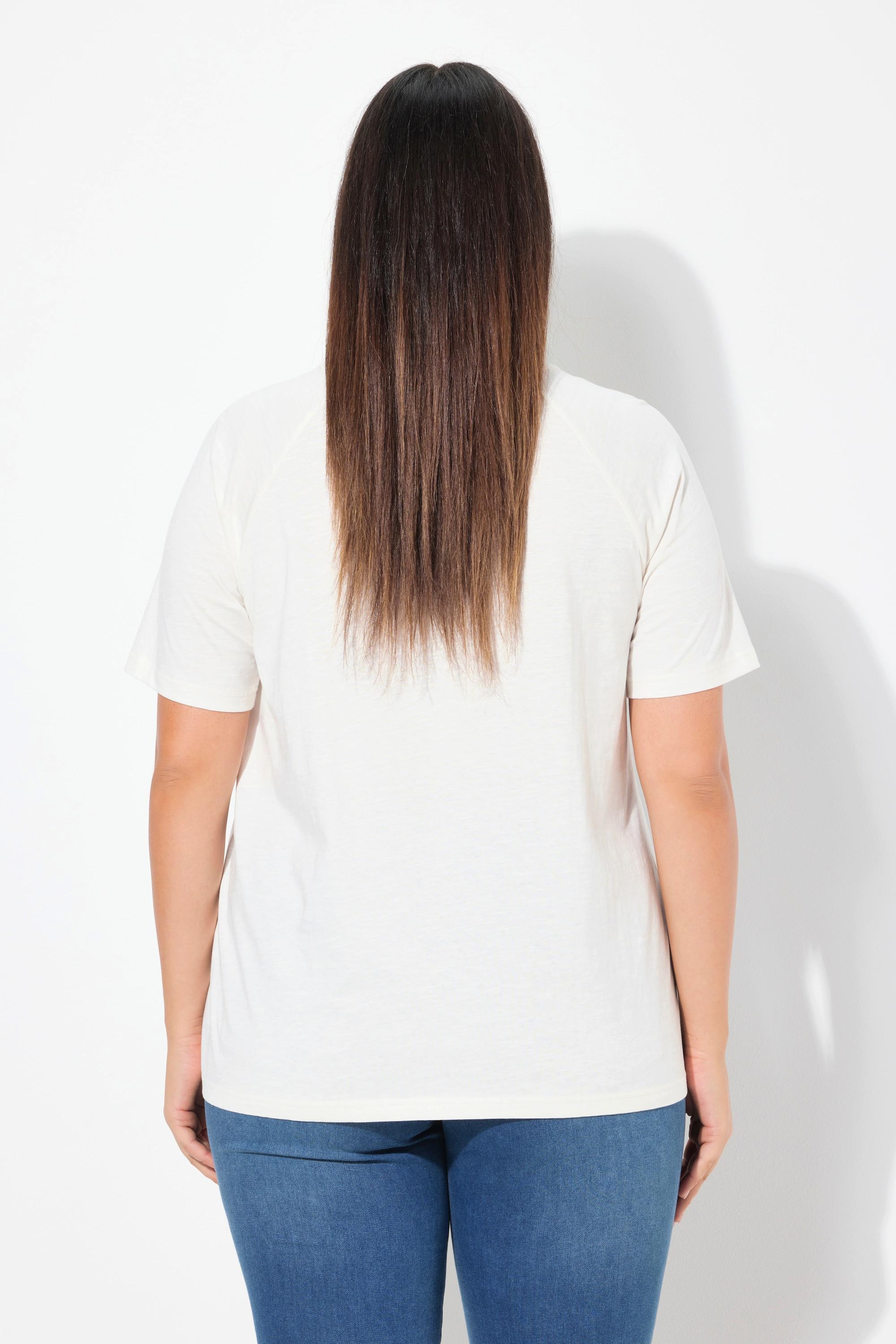 Ulla Popken T-Shirt Stickerei Classic V-Ausschnitt Flügel-Halbarm