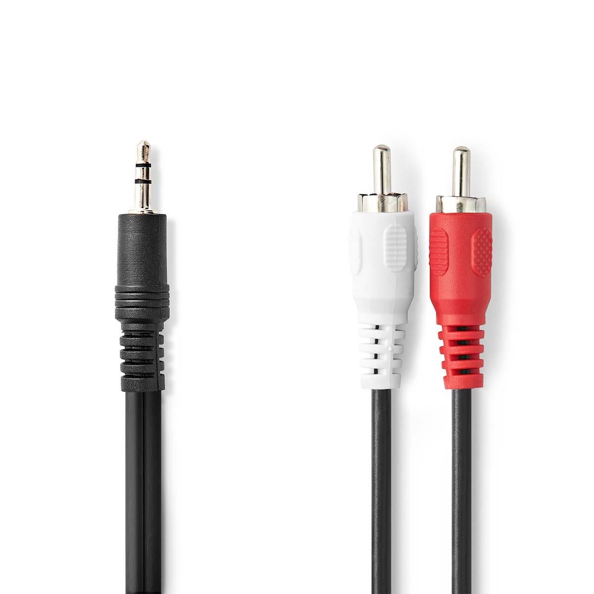 Nedis Stereo-Audiokabel | 3,5 mm Hane | 2x RCA Hane | Nickelplaterad | 1,00 m | Rund | Svart | Etikett
