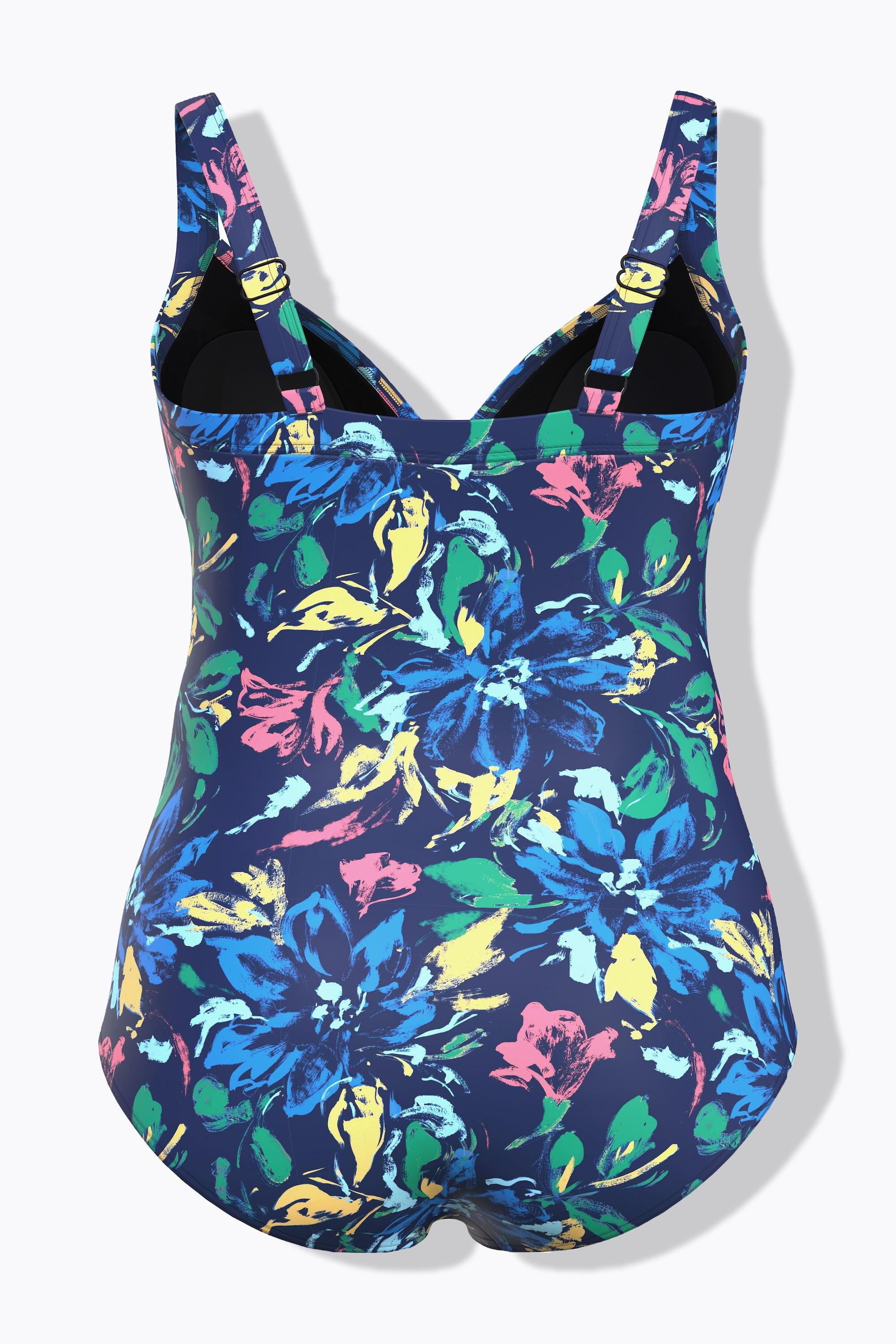 Ulla Popken Badeanzug, Softcups, V-Ausschnitt, Powermesh