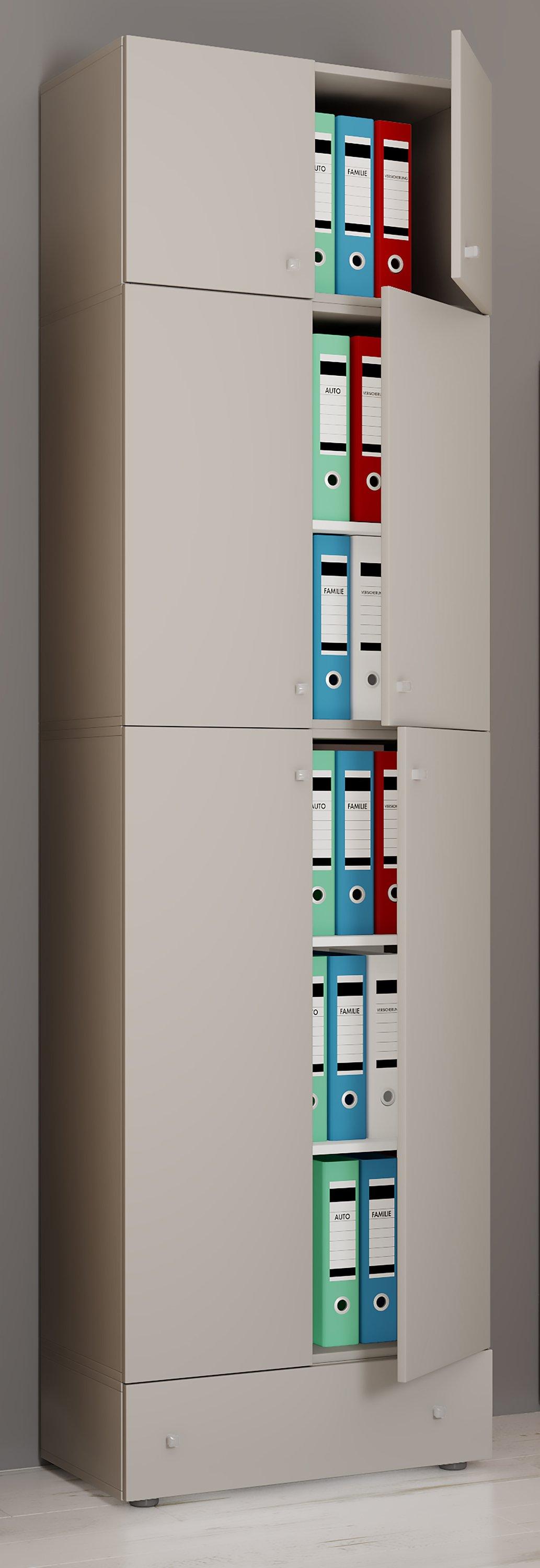 VCM XXXL Büroschrank mit 5 Fächern mit Aufsatz und Schublade | moderner Aktenschrank mit Drehtüren | Maße ca. H. 240 x B. 70 x T. 39 cm – Lona 5-Fach