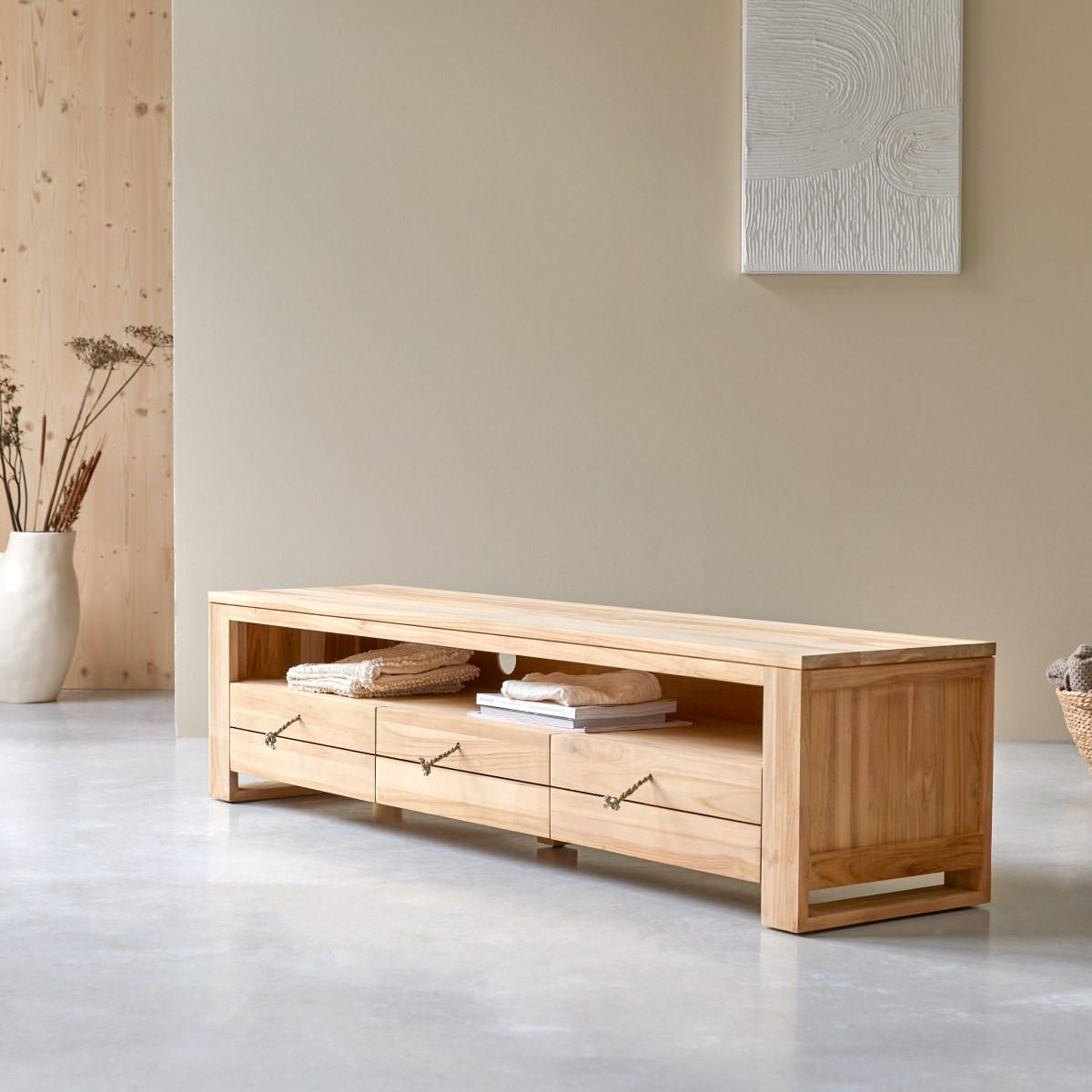 Tikamoon TV Schrank aus massivem Teakholz 170 cm Minimalys