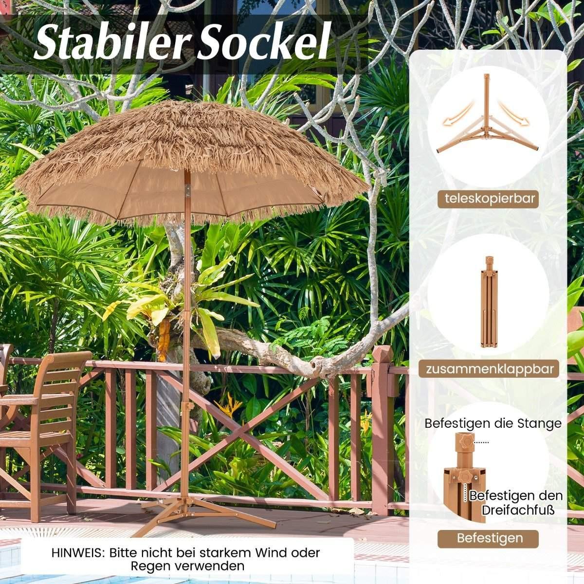 Northio Strandschirm im Hawaii-Stil mit Klappbarem Ständer & Neigungsknopf & Tragetasche Tiki Schirm