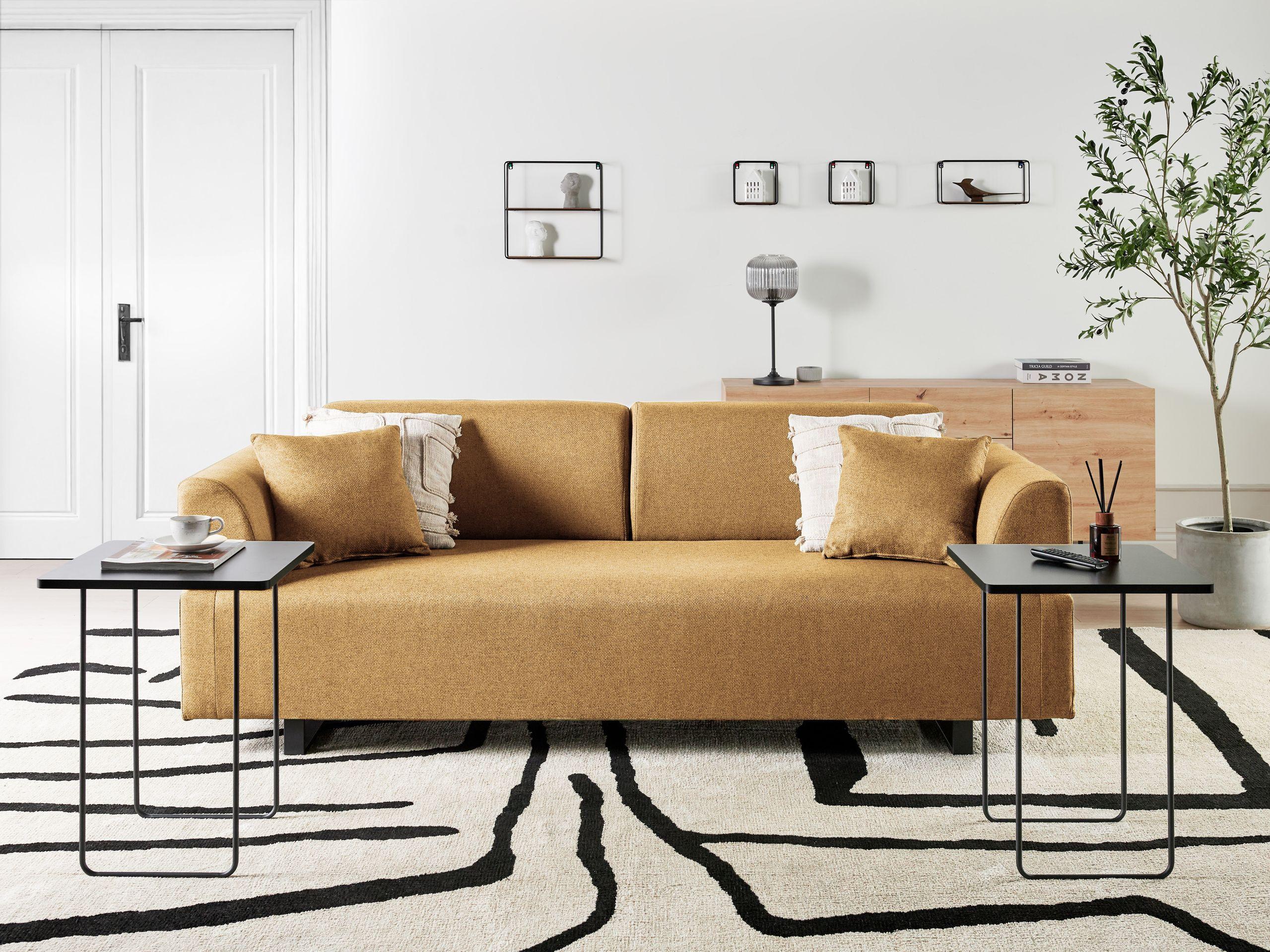 Beliani Sofa mit Beistelltischen aus Polyester Minimalistisch SOKNA