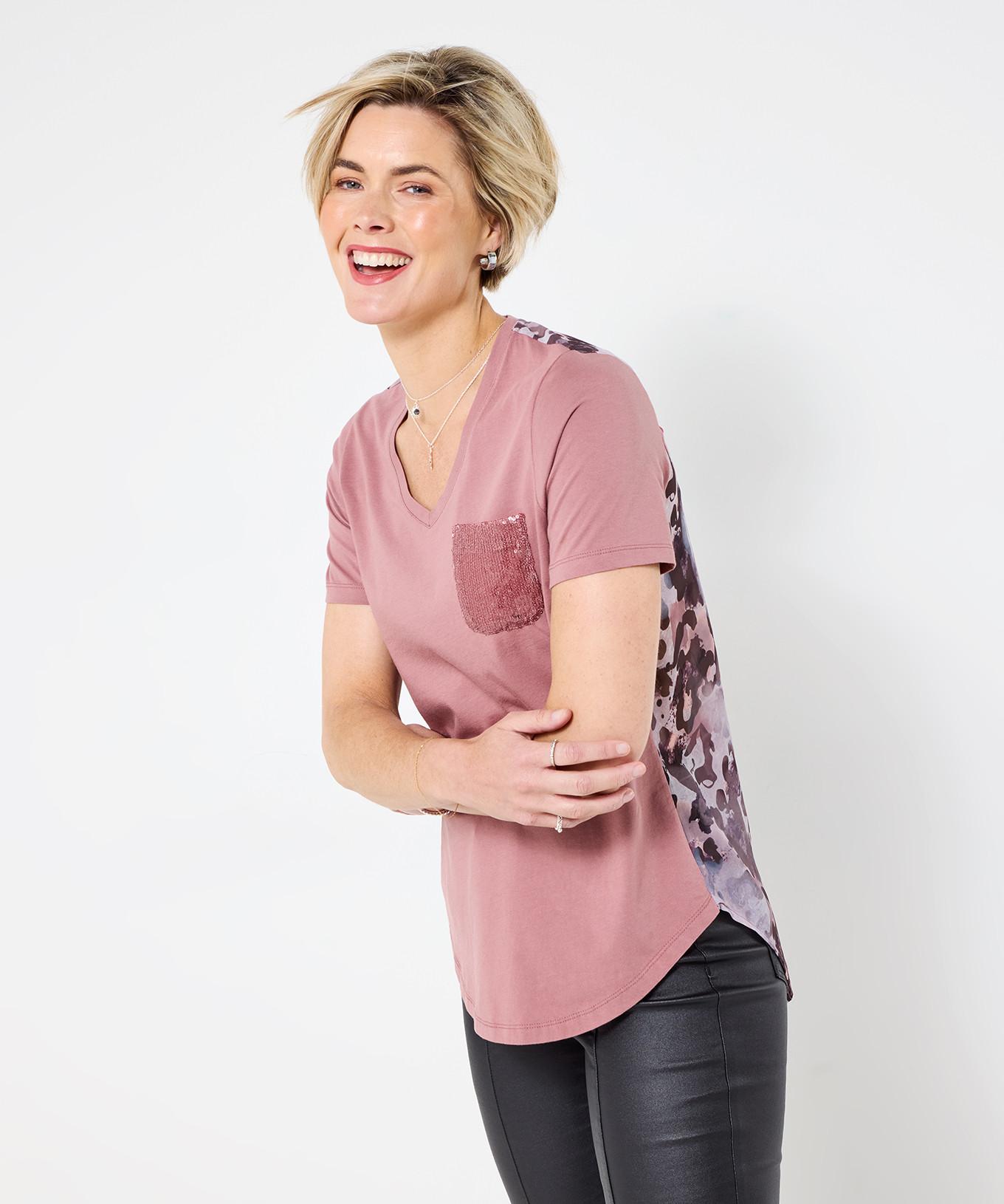 Joe Browns Blassrosa T-Shirt mit gewebter Rückseite