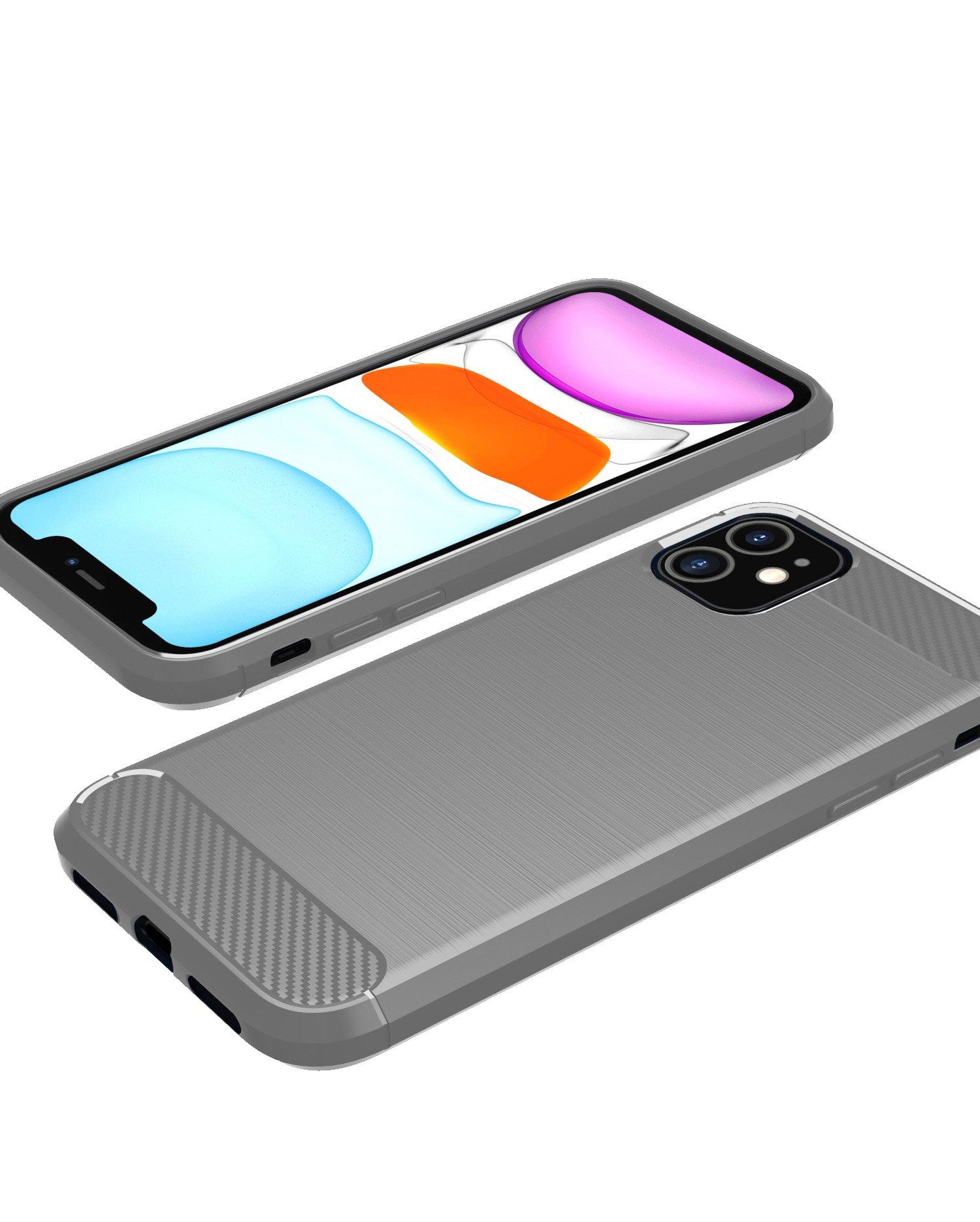 Cadorabo Hülle für Apple iPhone 11 TPU Silikon Edelstahl-Karbonfaser Optik