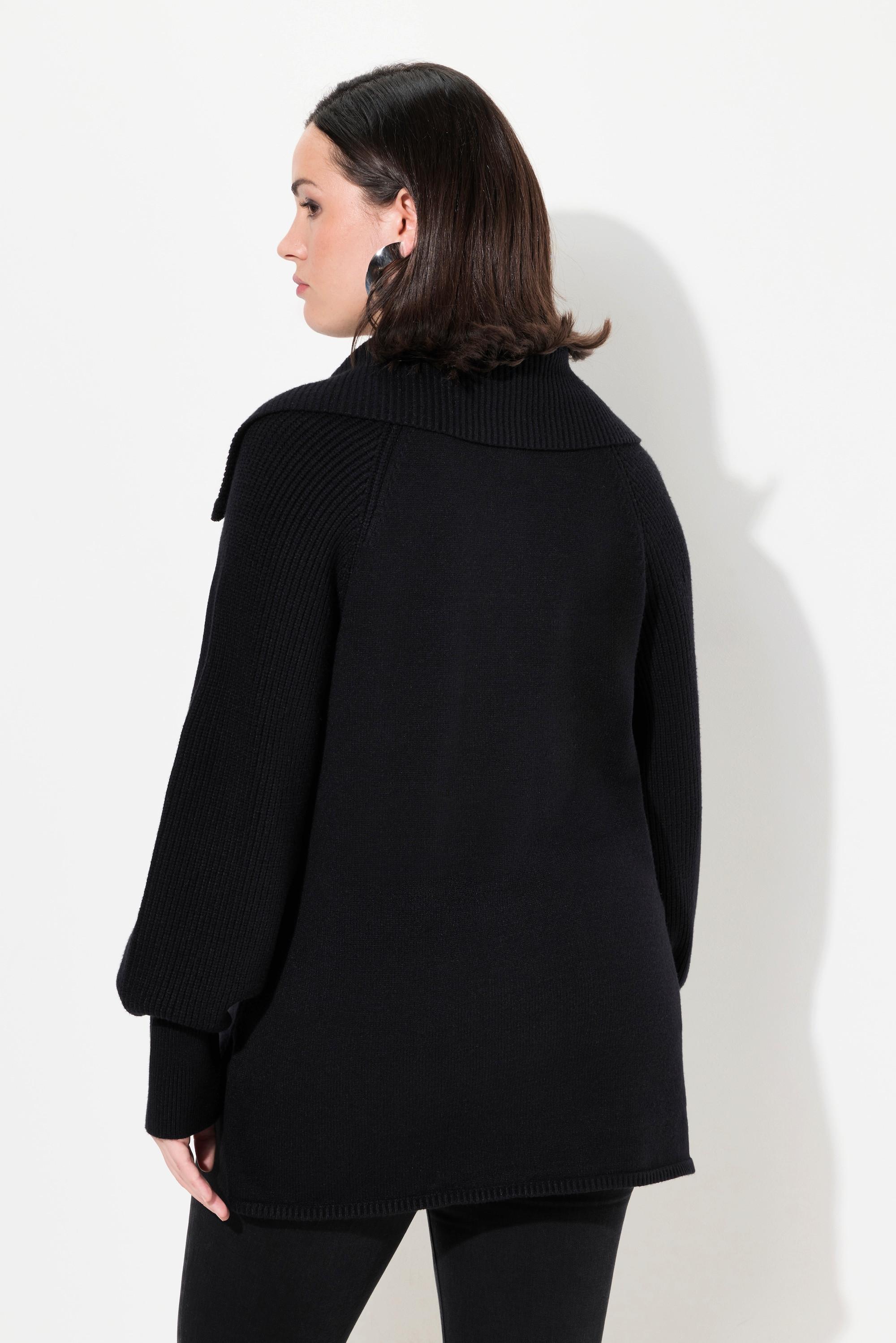 Ulla Popken Troyer, gerippter Stehkragen, Zipper, Raglan-Langarm