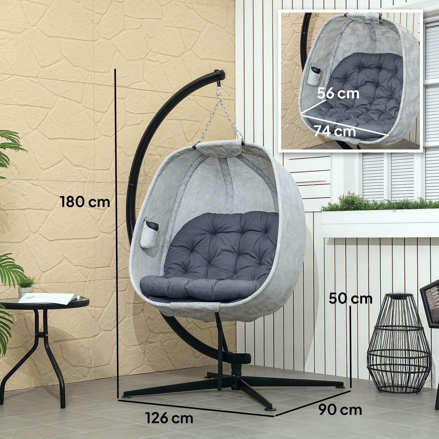 Northio Eiförmiger Hängesessel für den Außenbereich, Faltbar Hängeschaukel mit Gestell, Sitzpolstern, Hängematte für 1 Personen, Schaukelsessel Indoor Outdoor, Terrasse, Garten, Grau Aosom