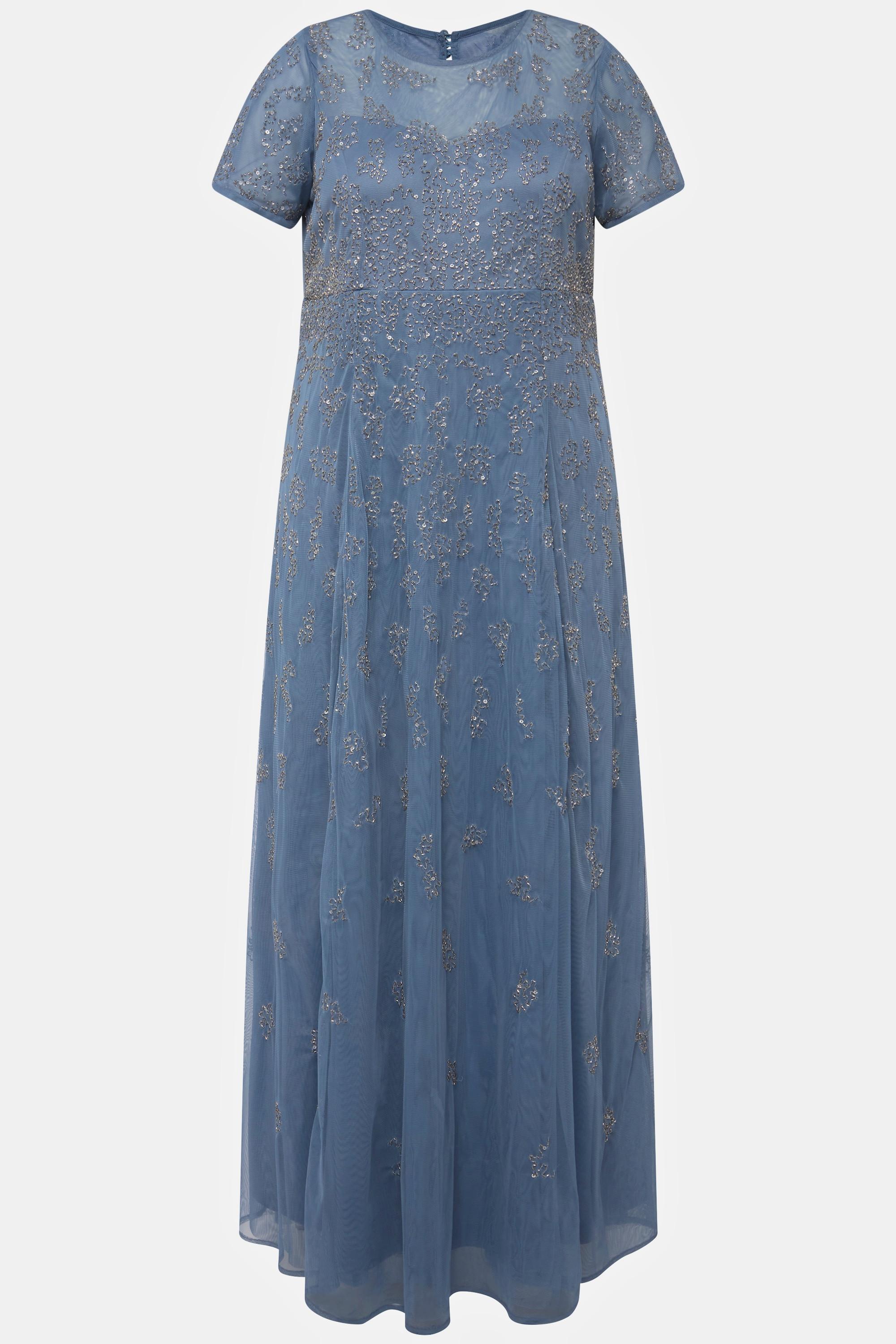 Ulla Popken Meshkleid Perlenstickerei Rundhals Halbarm