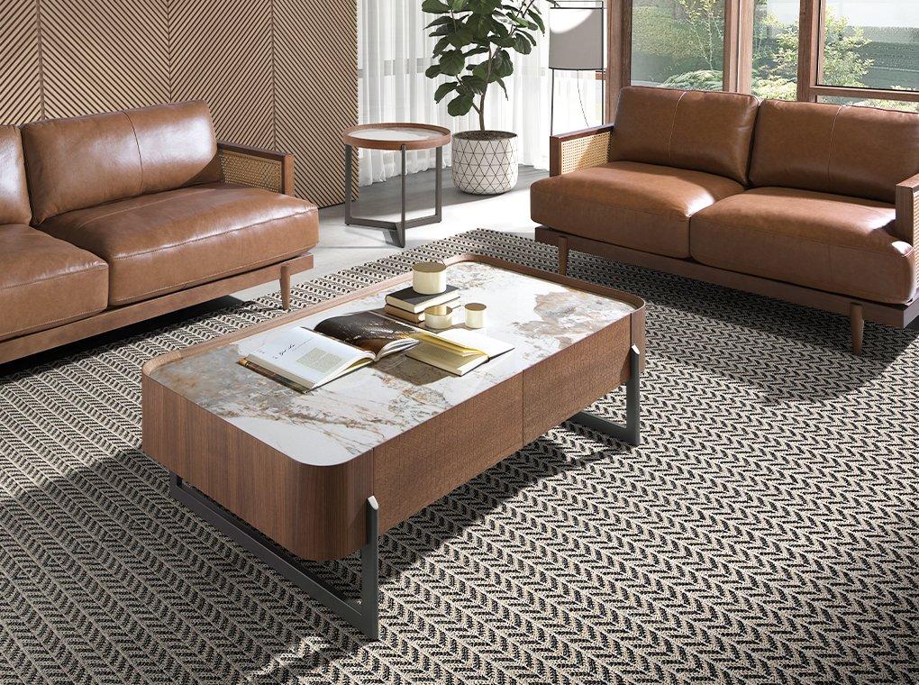 ANGEL CERDA Rechteckiger Couchtisch aus Porzellanmarmor, Nussbaum und dunklem Metallic-Stahl