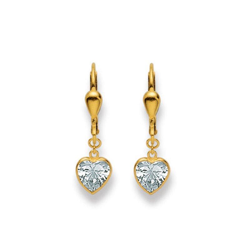 MUAU Schmuck Ohrhänger mit Patentbrisuren Herz Gelbgold 750 Zirkonia 23mm