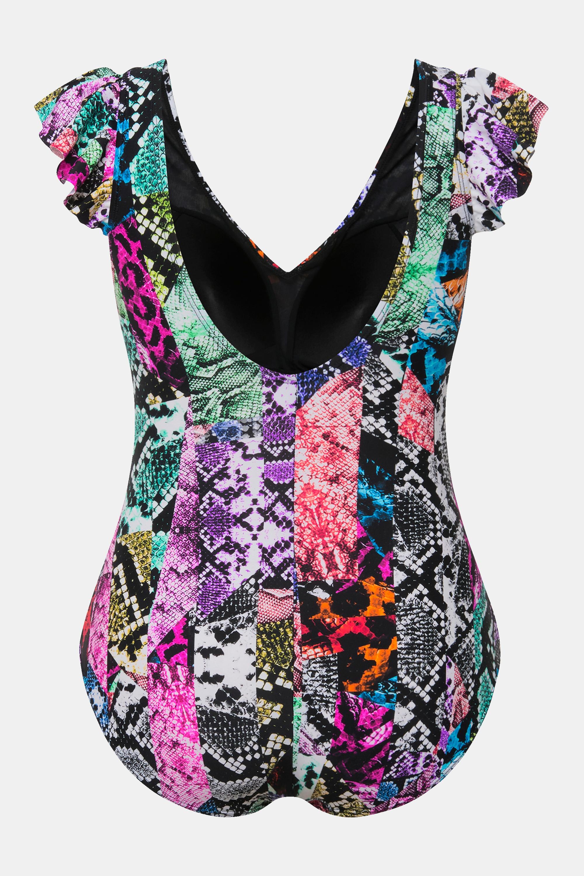 Ulla Popken Badeanzug, Mustermix, Softcups, Flügelärmel