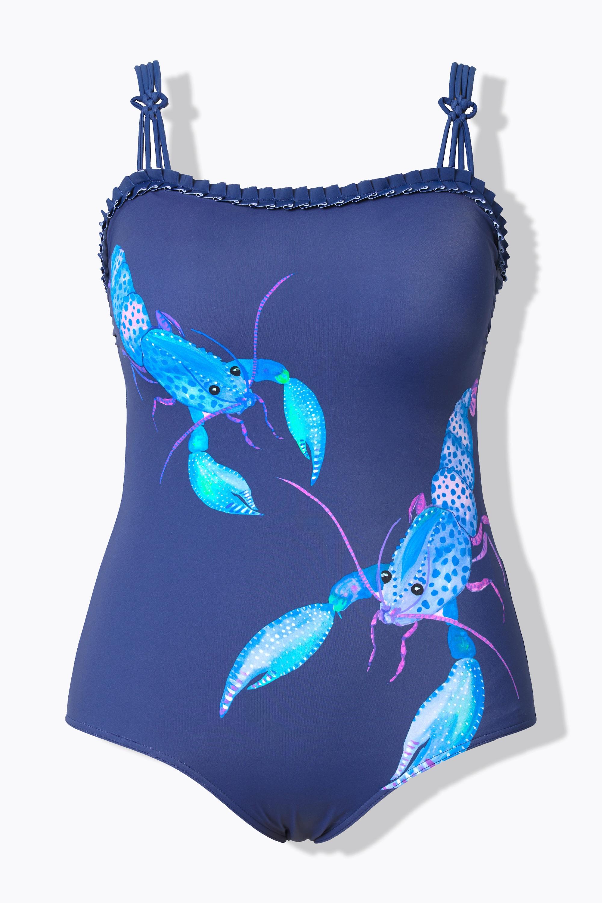 Ulla Popken Badeanzug, Hummer, Softcups, 4er-Träger, recycelt