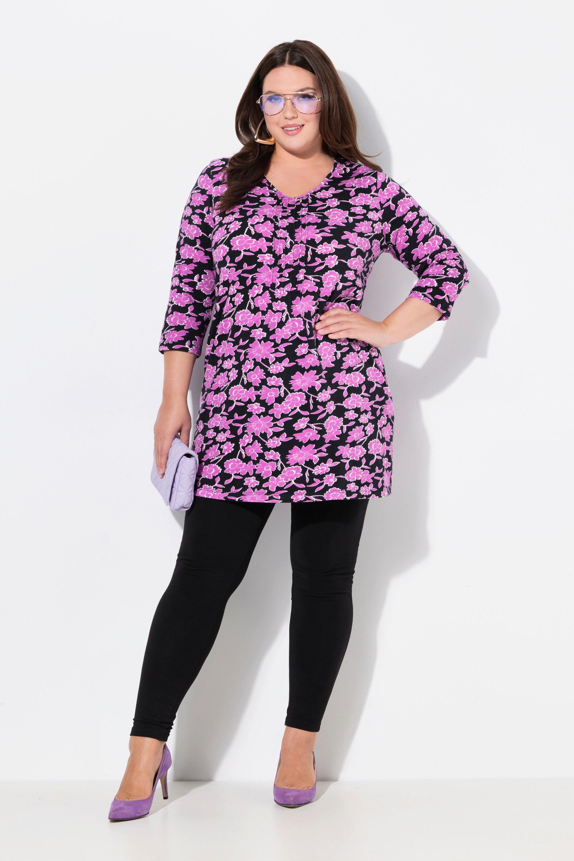 Ulla Popken Longshirt Biesen A-Linie V-Ausschnitt 3/4-Arm
