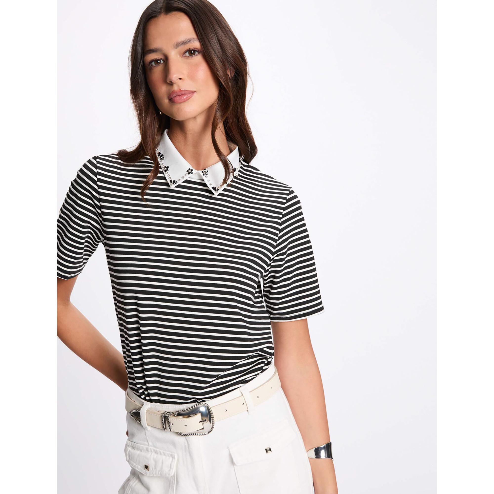 MORGAN Gestreiftes T-Shirt mit verziertem Kragen