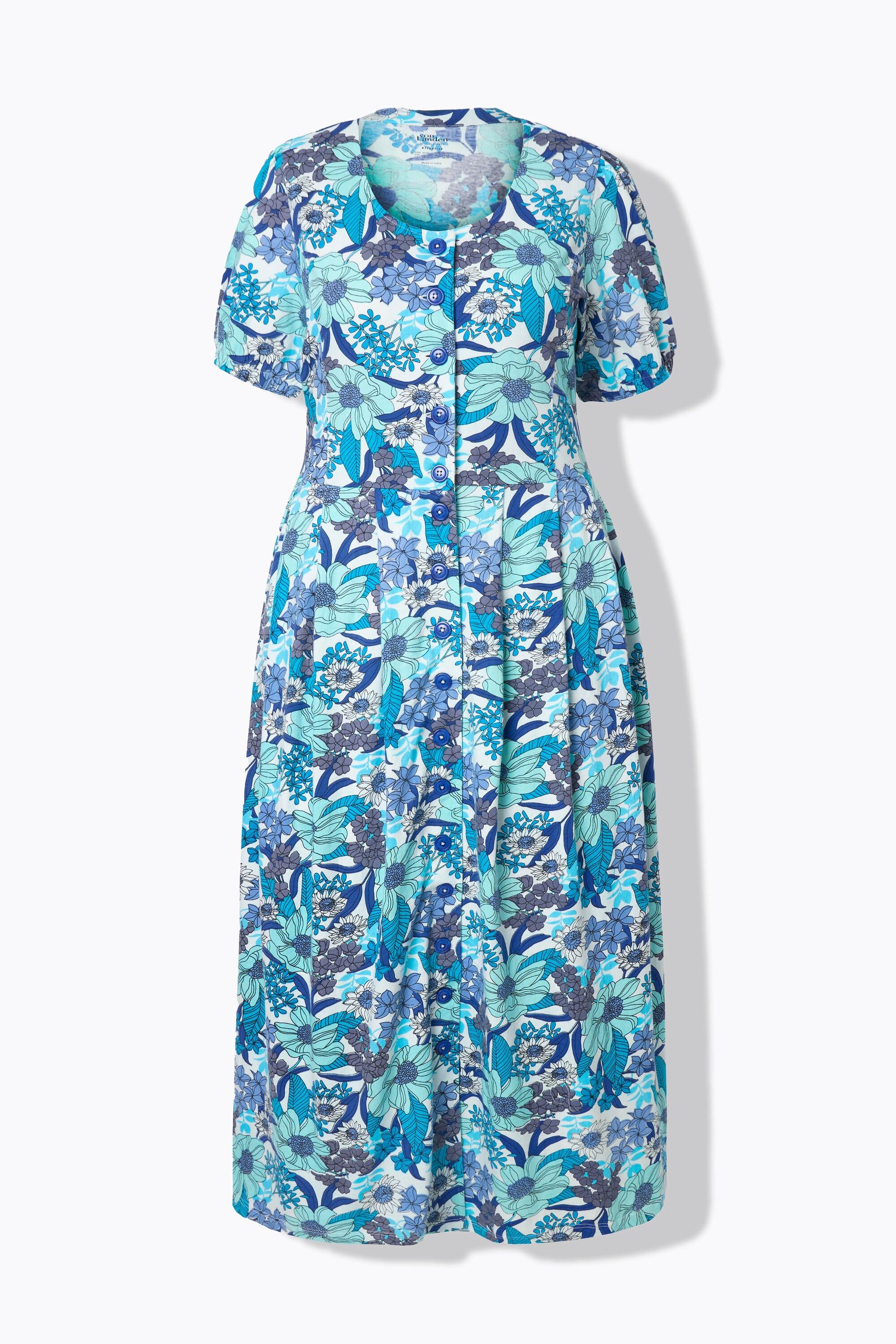 Ulla Popken Jersey Maxikleid Blüten Rundhals Halbarm