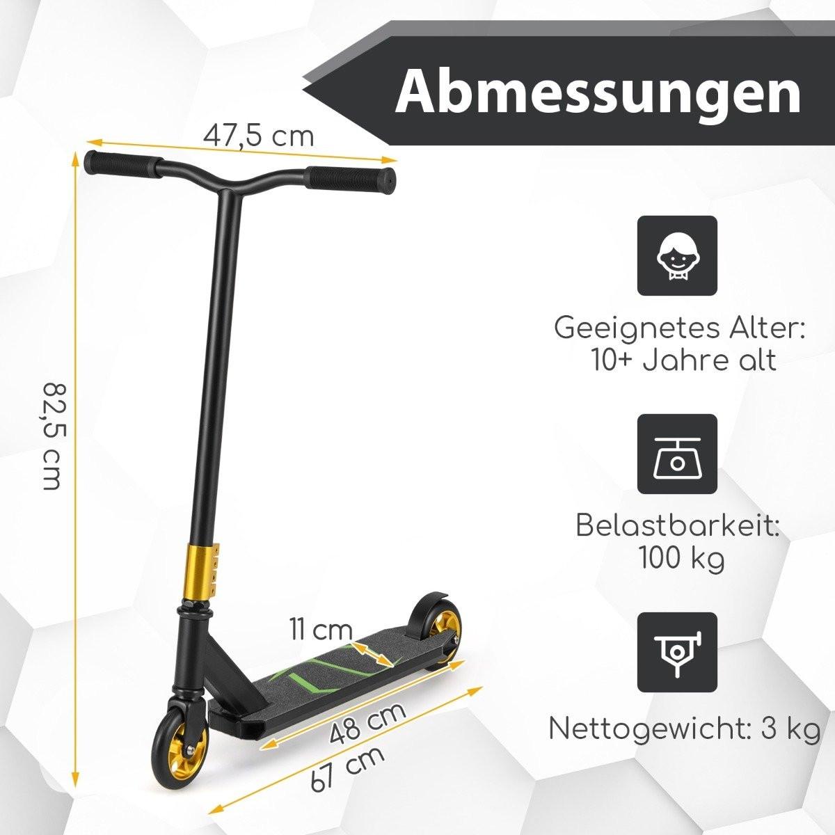 Northix Stunt Scooter mit 360 Lenkung & PU Rädern & Aluminiumdeck Stuntscooter Funscooter Schwarz