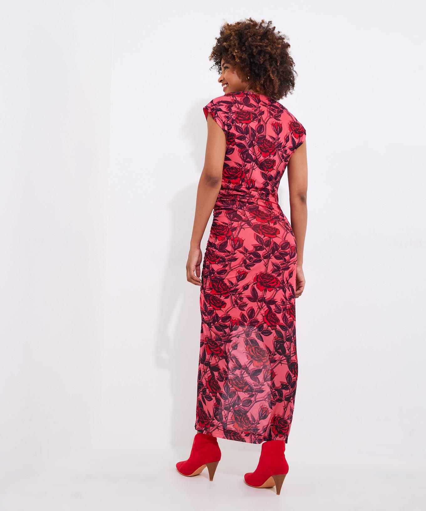 Joe Browns Gerafftes Midikleid aus Mesh mit Blumenmuster