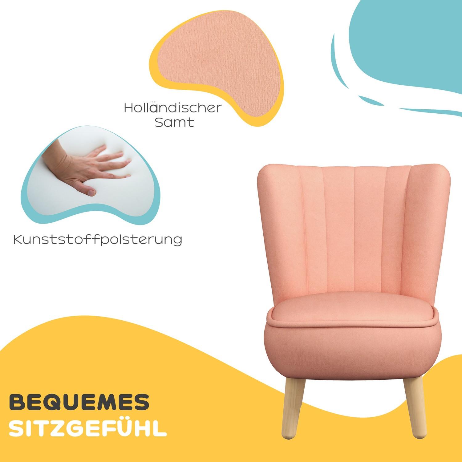 Northio Kindersessel, Kindersofa mit Samtoptik, Holzbeine, Kinderstuhl für Kinder 3-7 Jahre, Kinderzimmer, Spielzimmer, Rosa