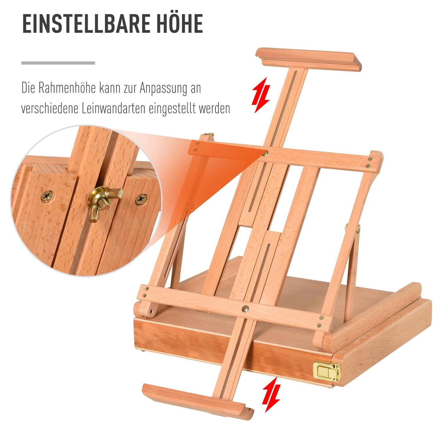 Northio Staffelei Atelierstaffelei Aus Buchenholz, Winkelverstellbar, Faltbar Mit Schublade, Natur, 42X36X12,5Cm