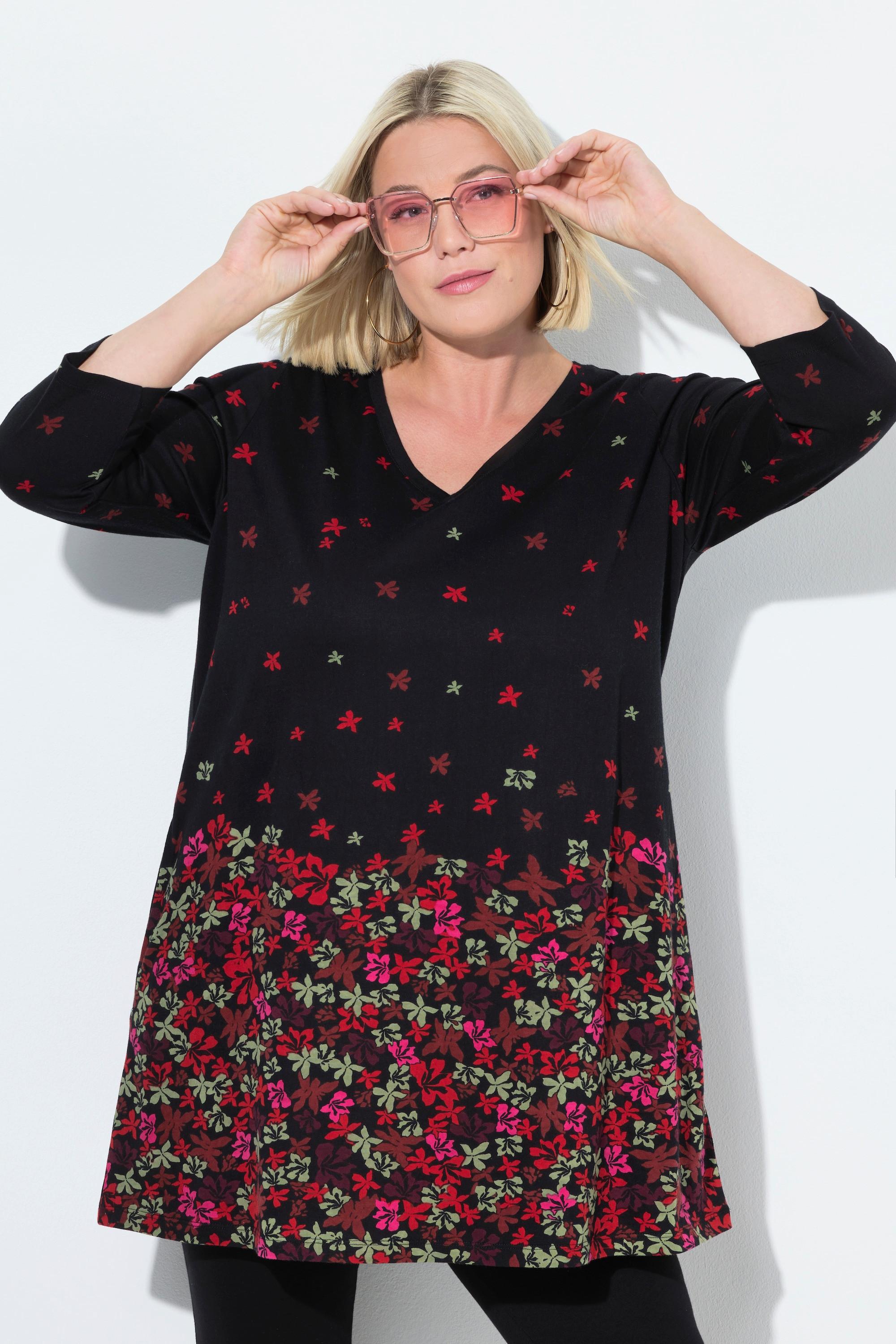 Ulla Popken Bedrucktes A-Linien Longshirt mit V-Ausschnitt und 3/4-Arm