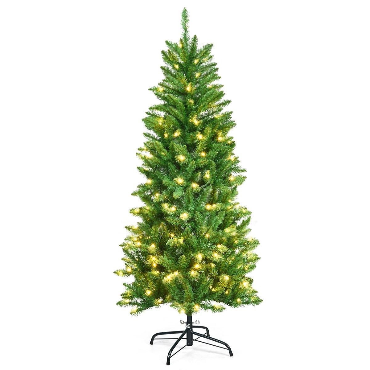 Northix 150 cm hoher beleuchteter künstlicher Bleistift-Weihnachtsbaum mit warmweißen Leuchte Grün