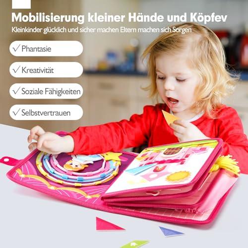 Activity-board Beschäftigungstafel mit Prinzessinnenthema, 20 in 1 Quiet Book aus weichem Stoff für frühkindliche Kreativität