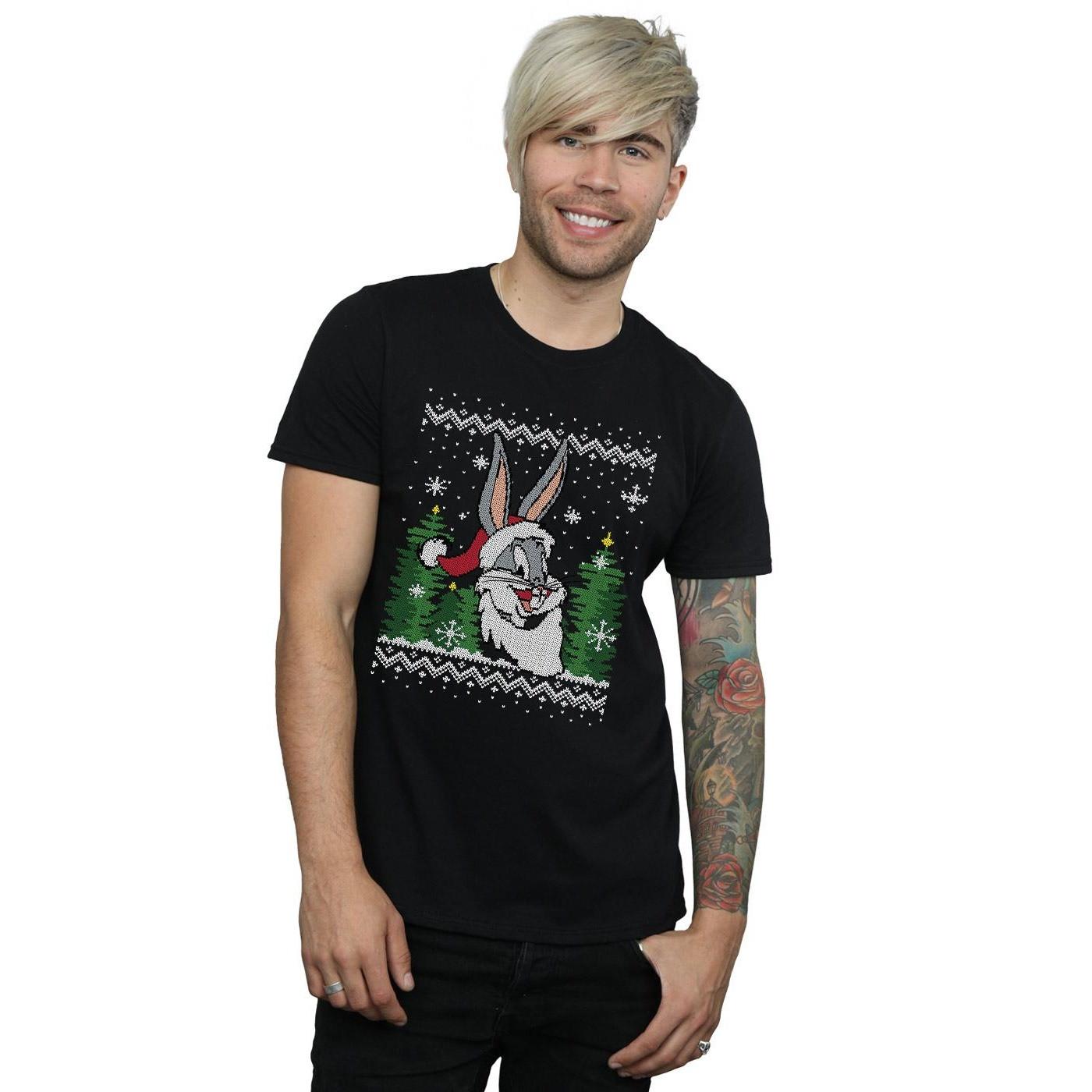 LOONEY TUNES Bugs Bunny Christmas Jumper Style T-Shirt