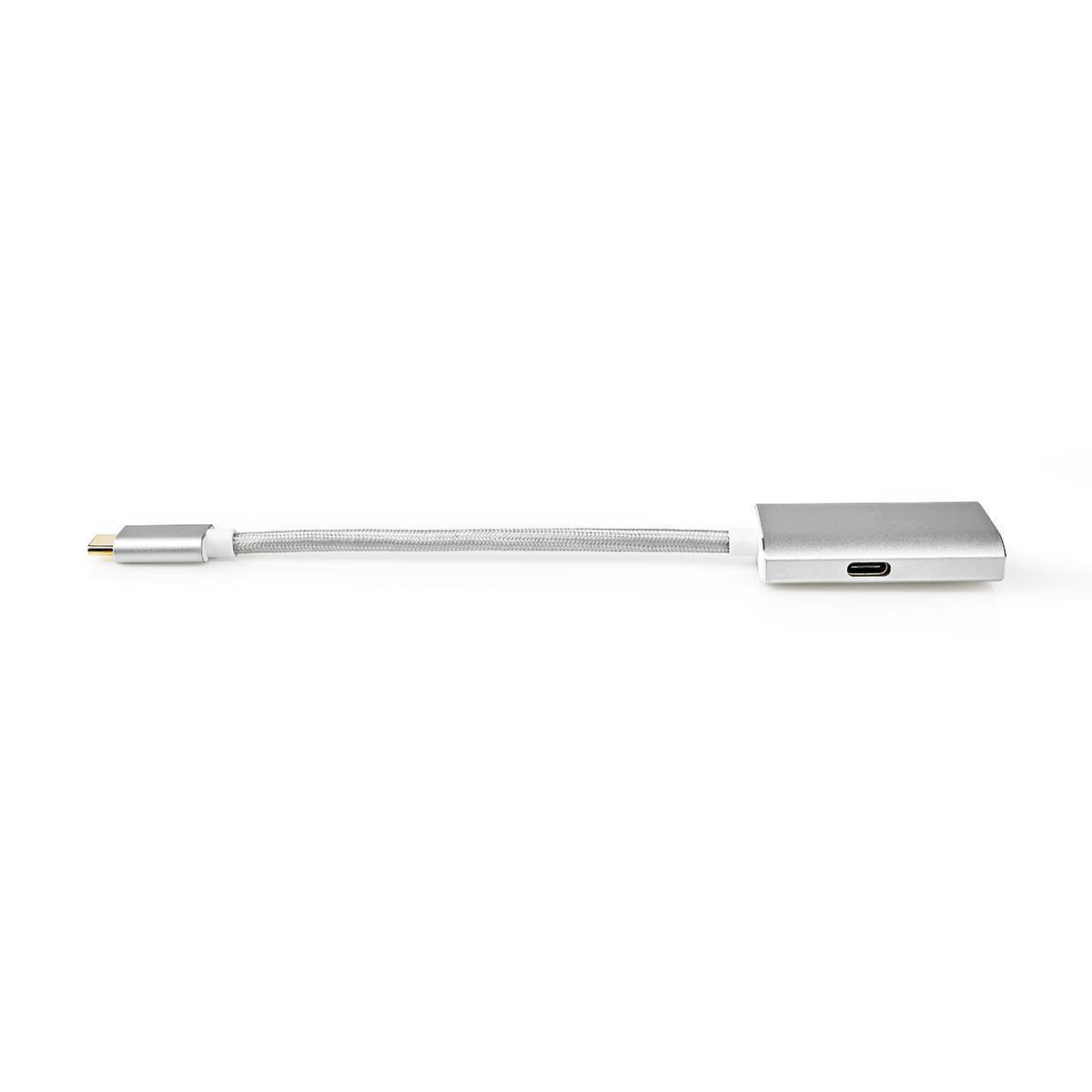 Nedis USB-C™ Adapter | USB 3.2 Gen 1 | USB-C™ Stecker | DisplayPort Buchse / USB-C™ Buchse | 4K@60Hz | Stromversorgung | 0,20 m | Rund | Vergoldet | Geflochten / Nylon | Silber | Box mit abgedecktem Fenster