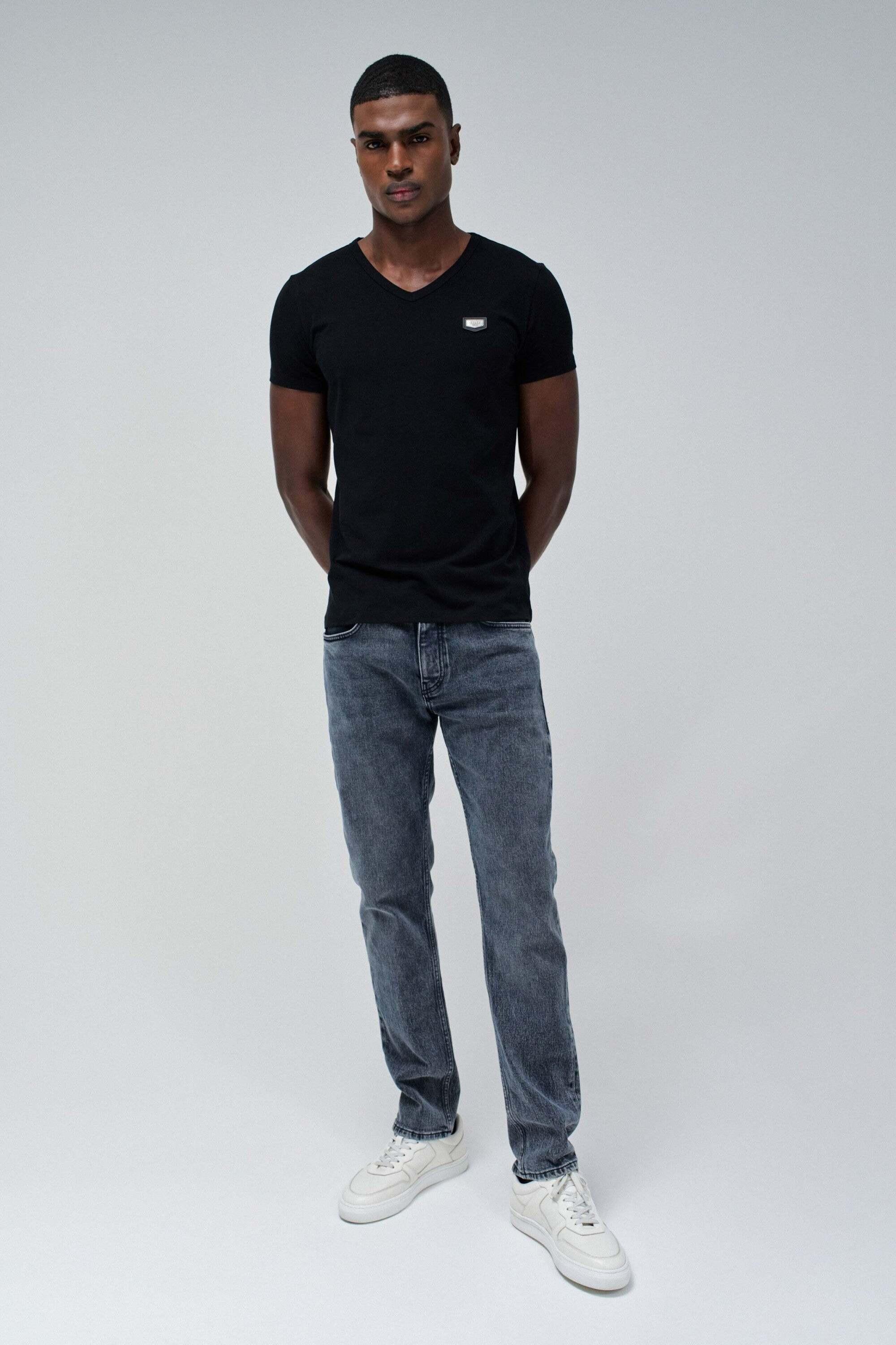 Salsa V-Neck Cotton Lycra Metal Badge T-Shirt