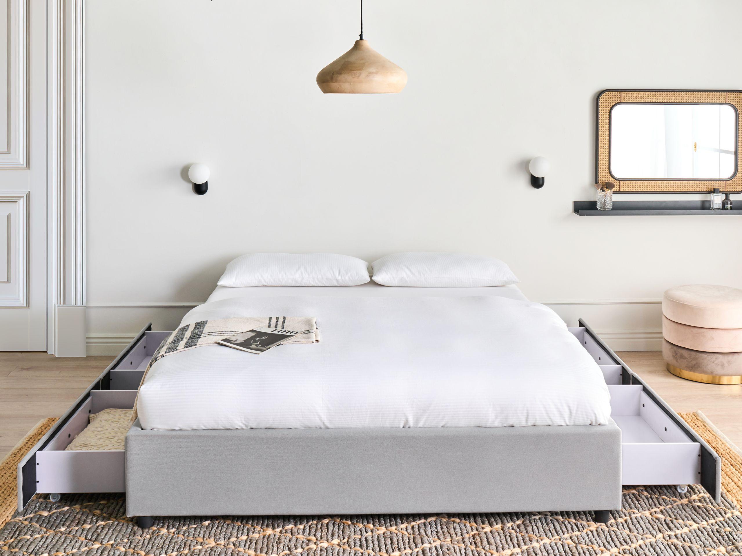 Beliani Bett mit Schubladen ohne Kopfteil aus Polyester Modern PRADES