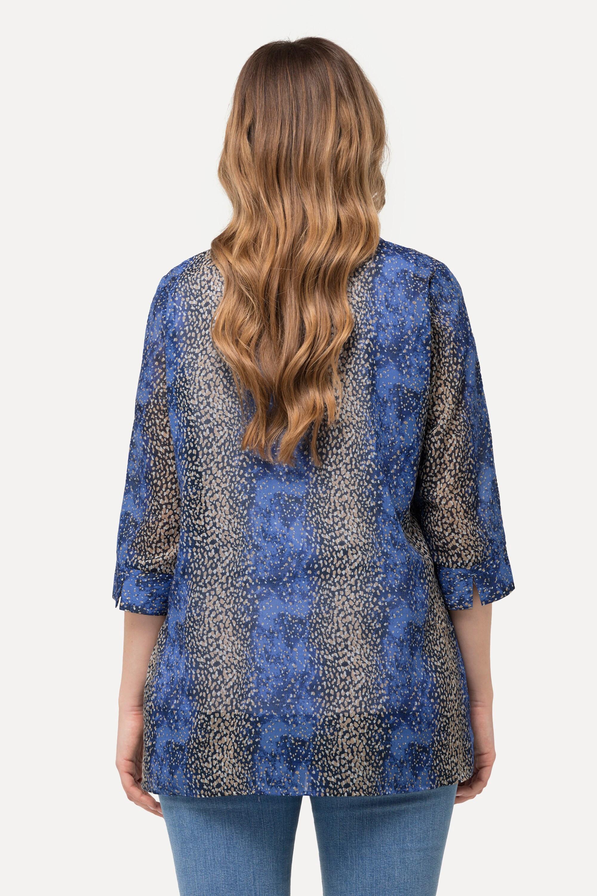 Ulla Popken Bluse Punkte-Streifen A-Linie Tunika-Ausschnitt 3/4-Arm