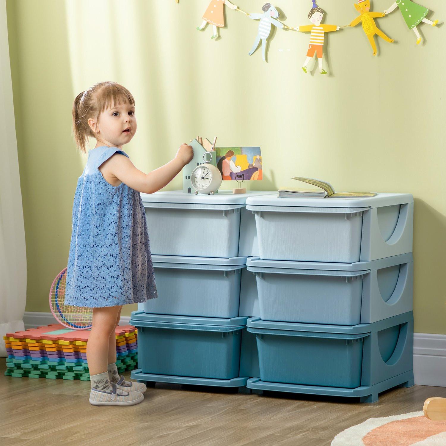 Northio Aufbewahrungsboxen Mit Deckel Schubladenschrank Für Kinder Spielzeugkiste Spielzeug-Organizer Kindermöbel Für 3-6 Jahre Kinder Blau
