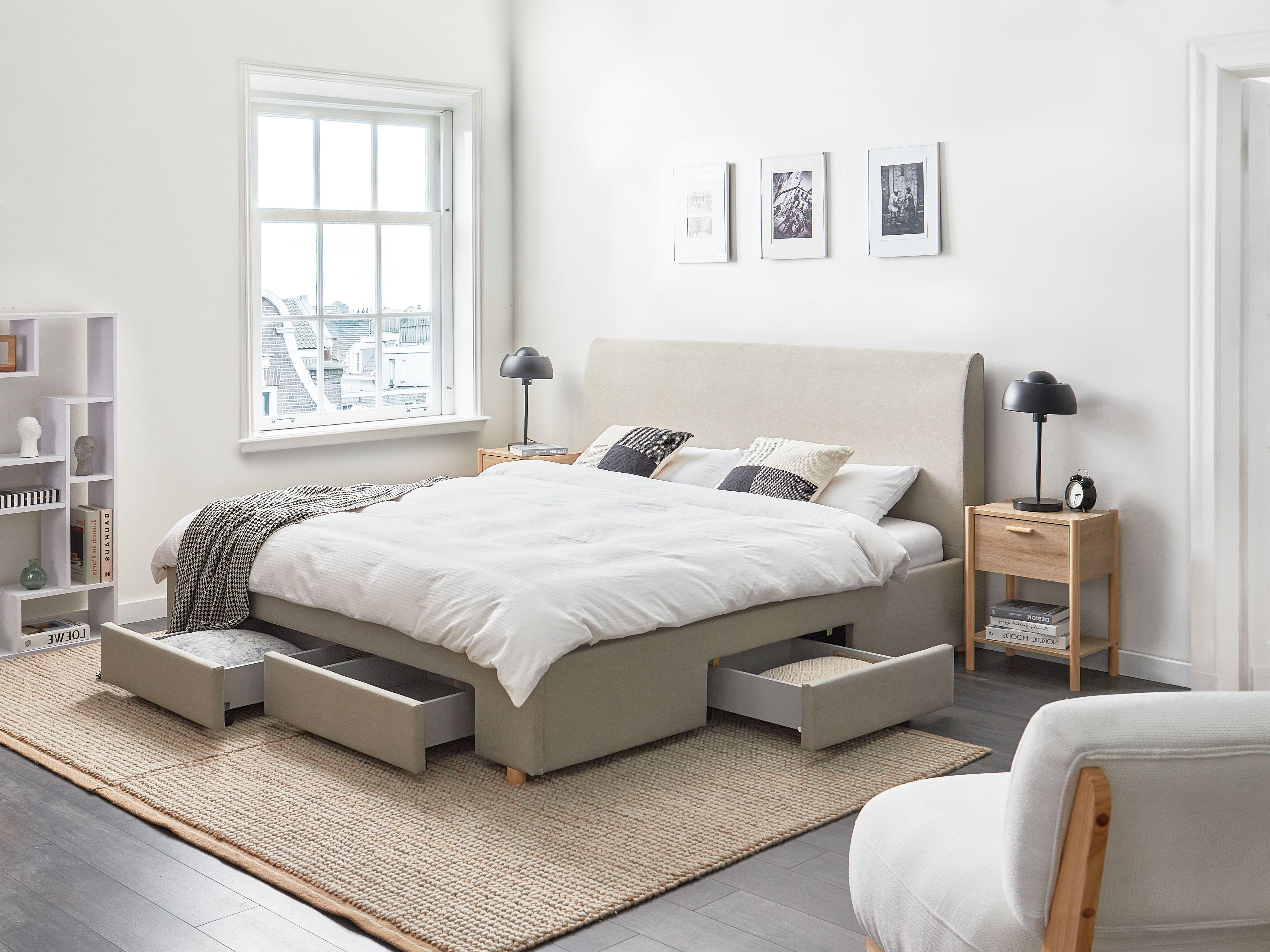 Beliani Bett mit Schubladen aus Polyester Skandinavisch SOUTRIN